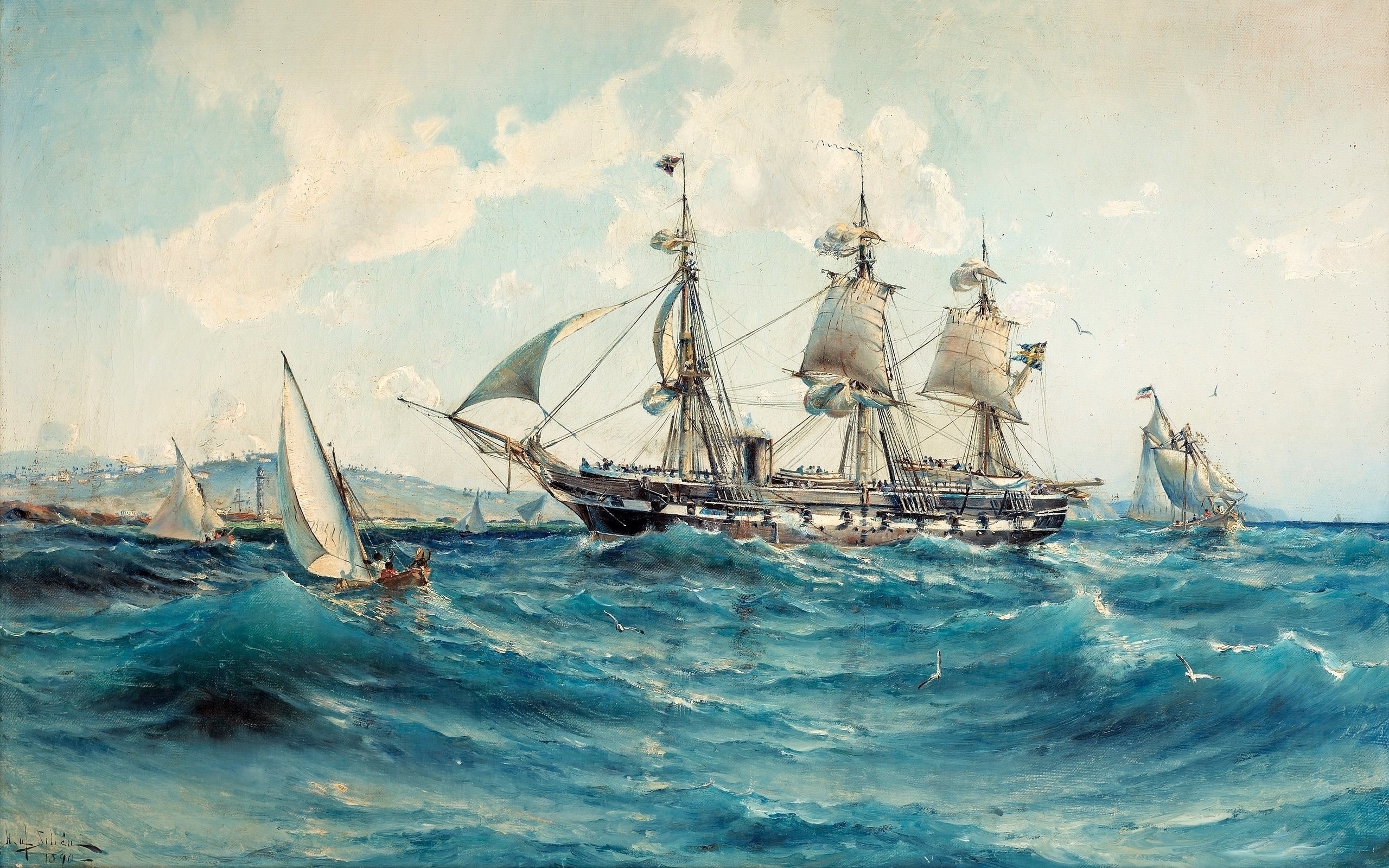 Wallpapers wallpaper sailing ship sea painting on the desktop