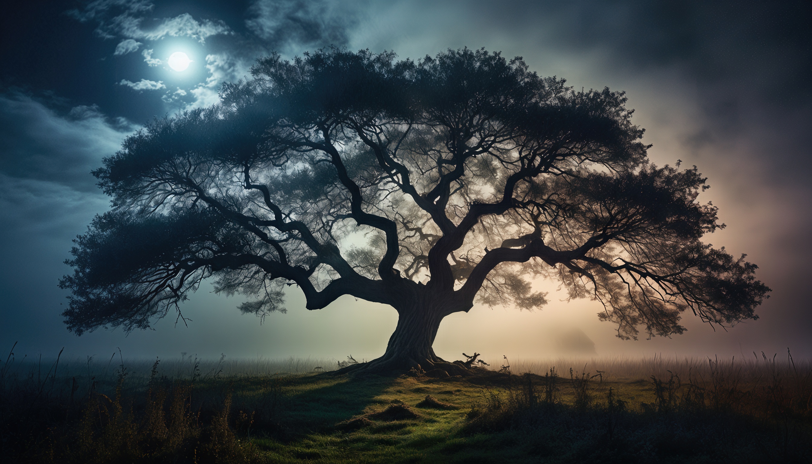 桌面上的壁纸木材 夜空 月亮