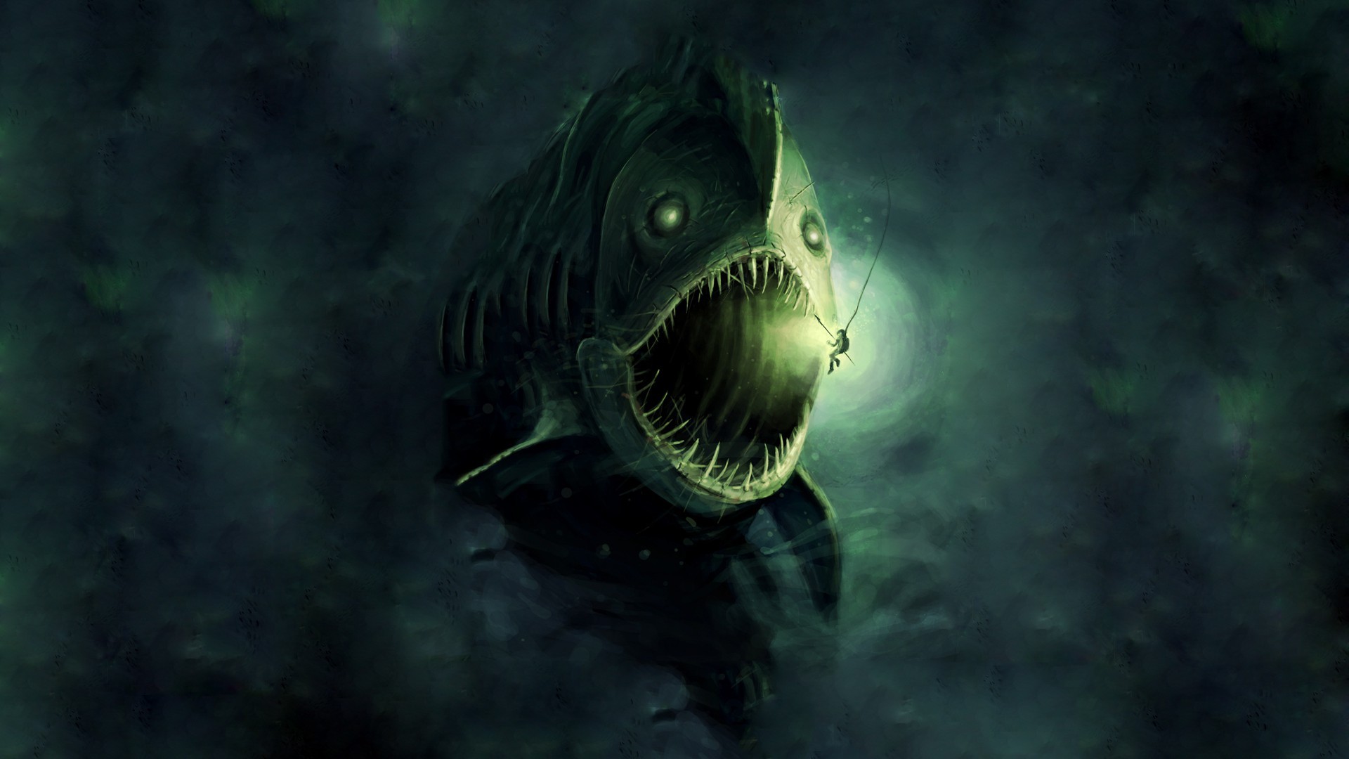 Wallpapers Anglerfish deep sea digital art on the desktop