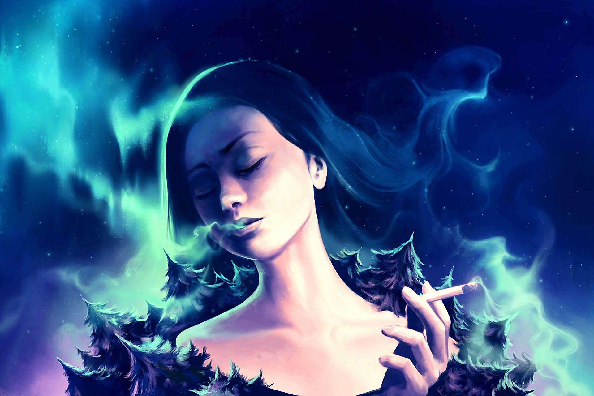 Wallpapers artwork smoking women on the desktop