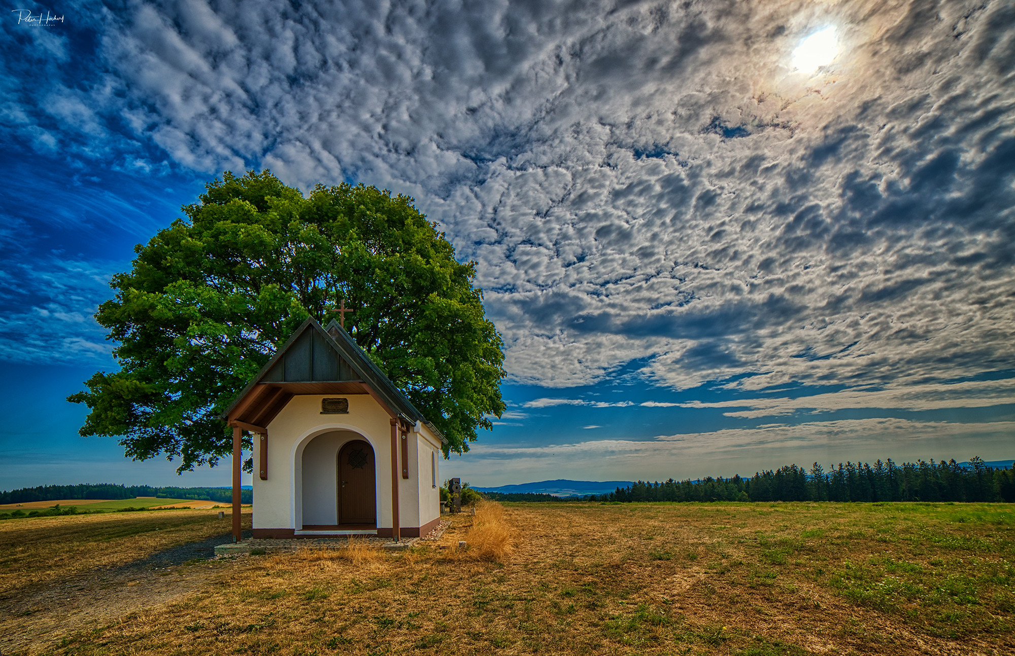 Wallpapers field chapel sky on the desktop