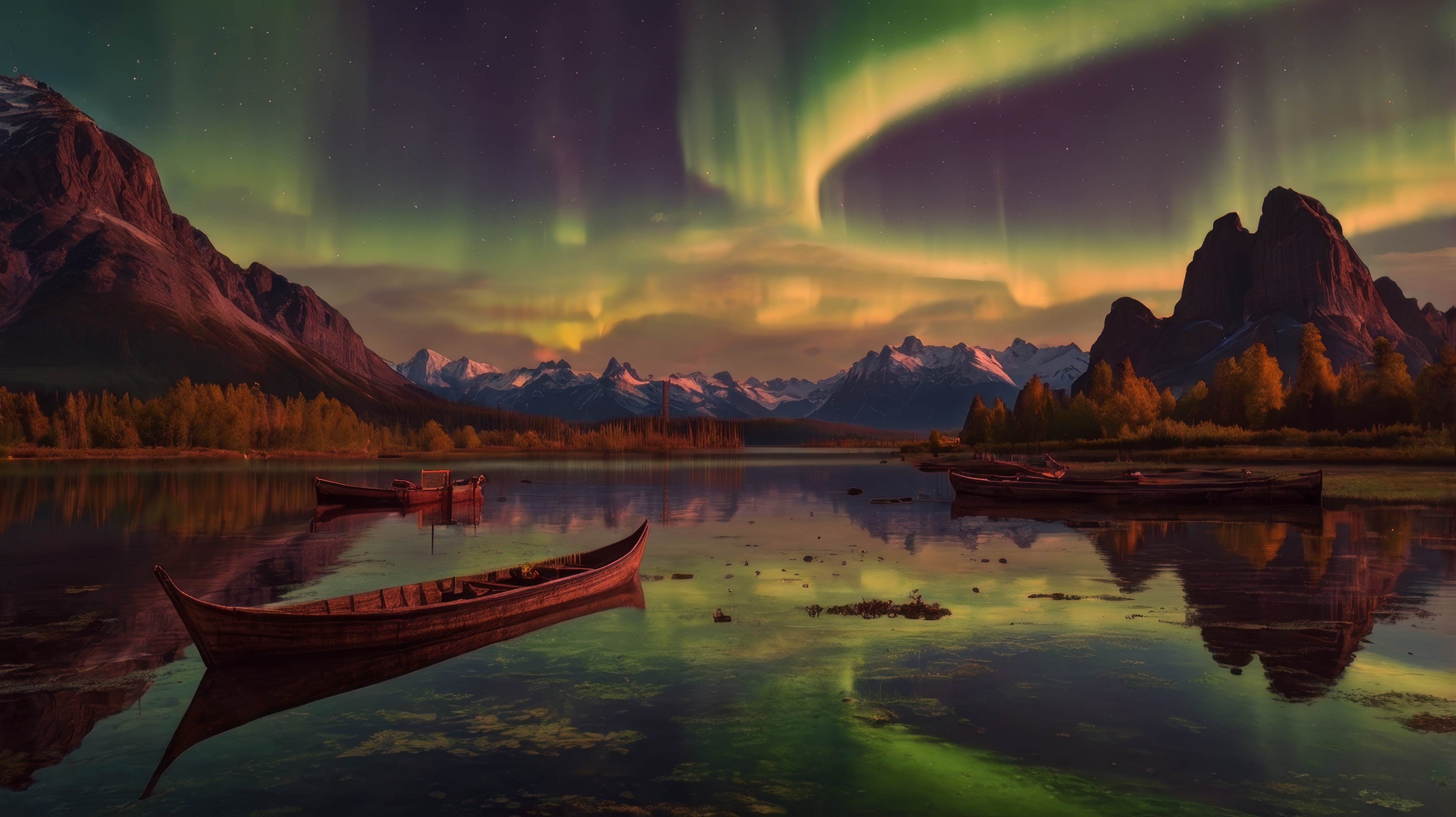 Бесплатное фото Зеленое небо и очень красивые огни