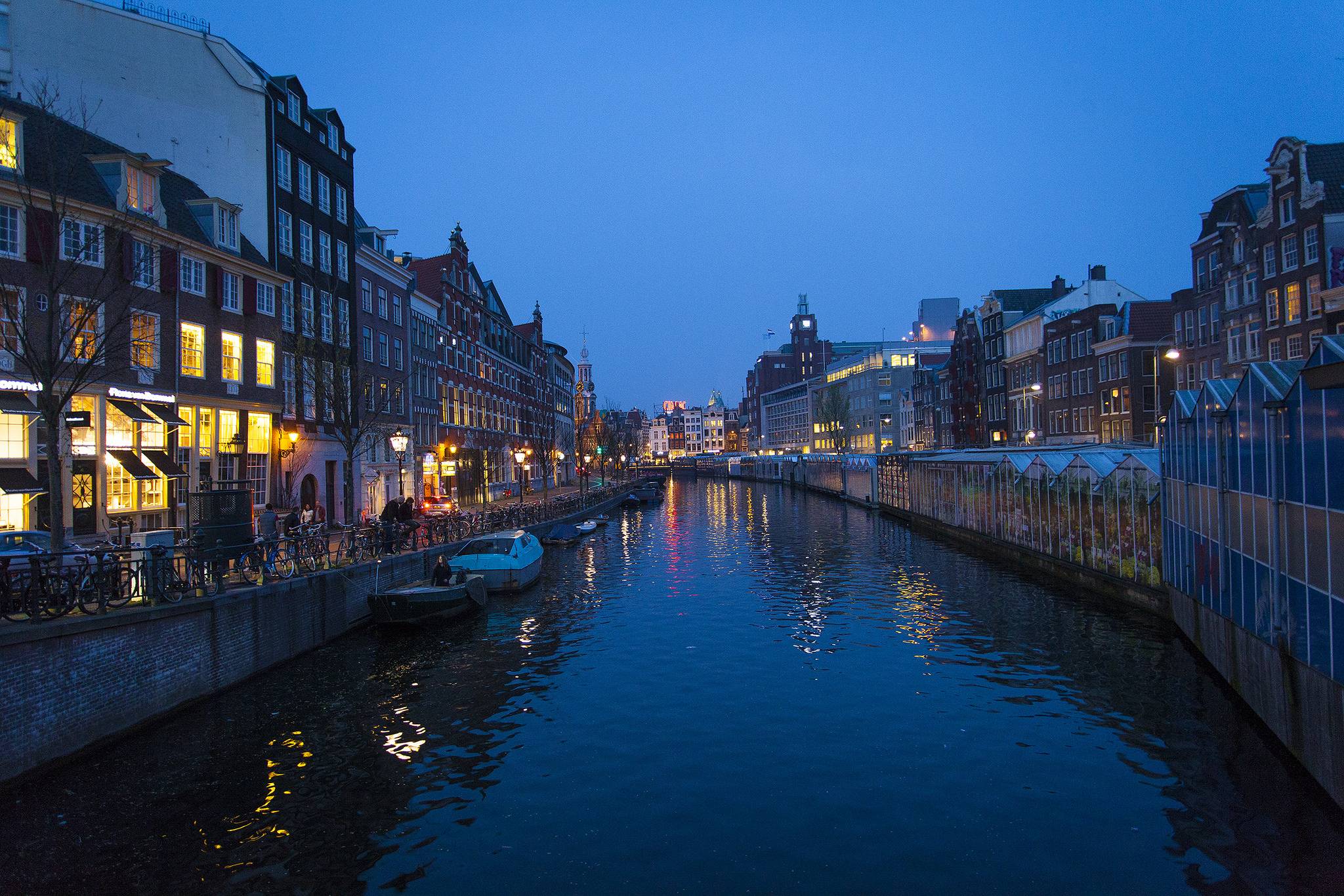 Wallpapers canal night street Amsterdam on the desktop