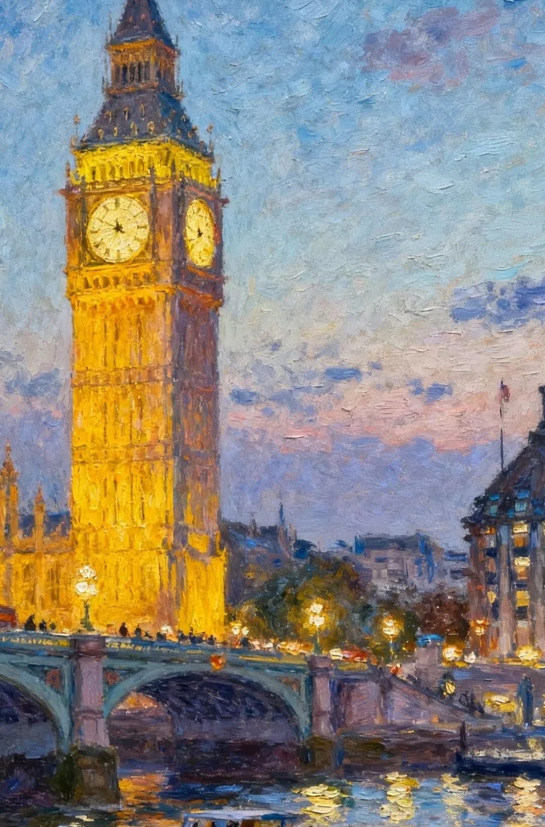 Бесплатное фото Элизабет-Тауэр в Лондоне, написанное маслом в импрессионистском стиле.