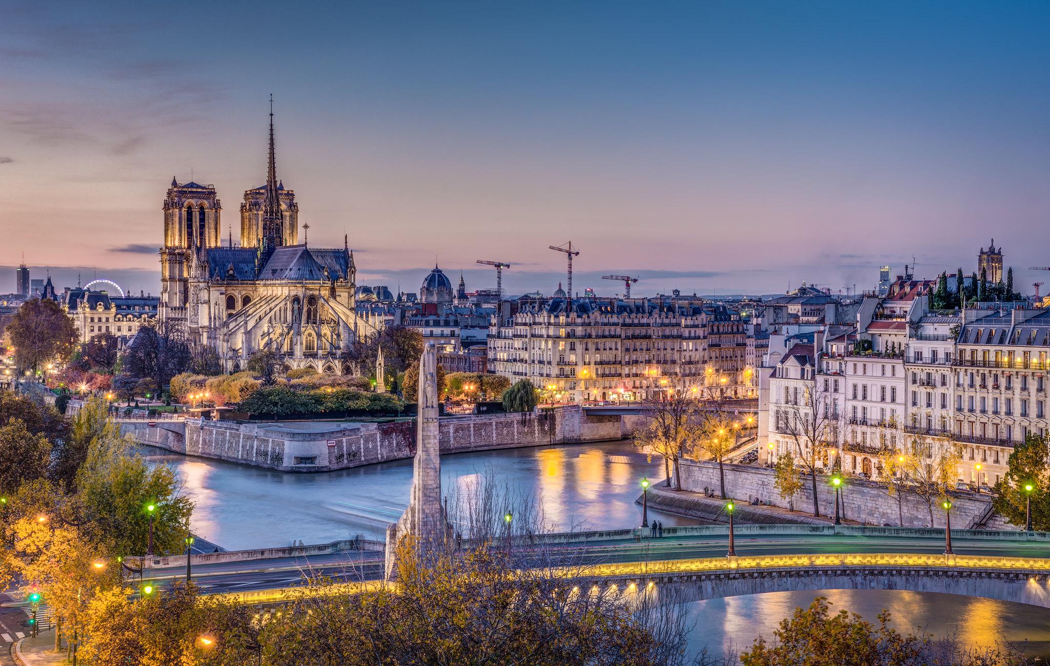 Wallpapers sunset the Notre Dame Cathedral city on the desktop