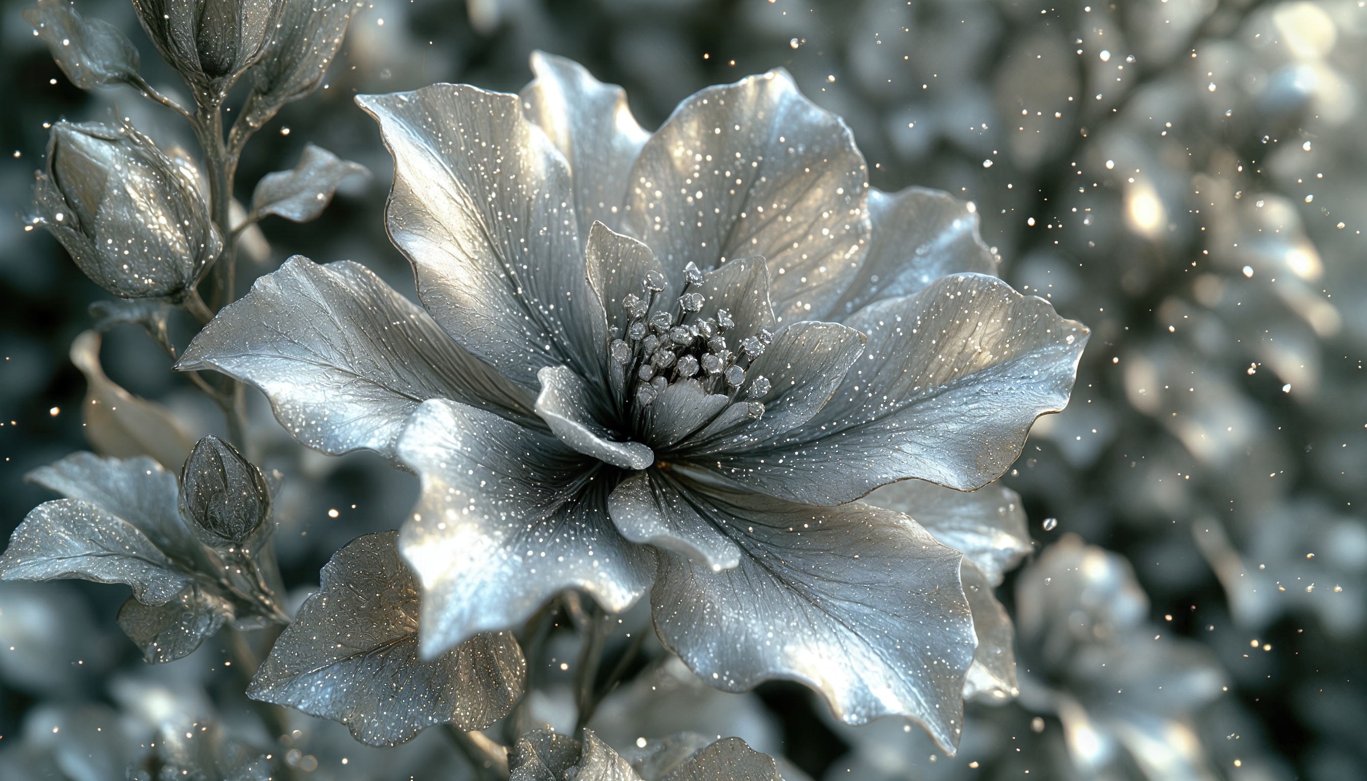 Мерцающий серебряный цветок в сиянии мельчайших искр - воплощение волшебства.