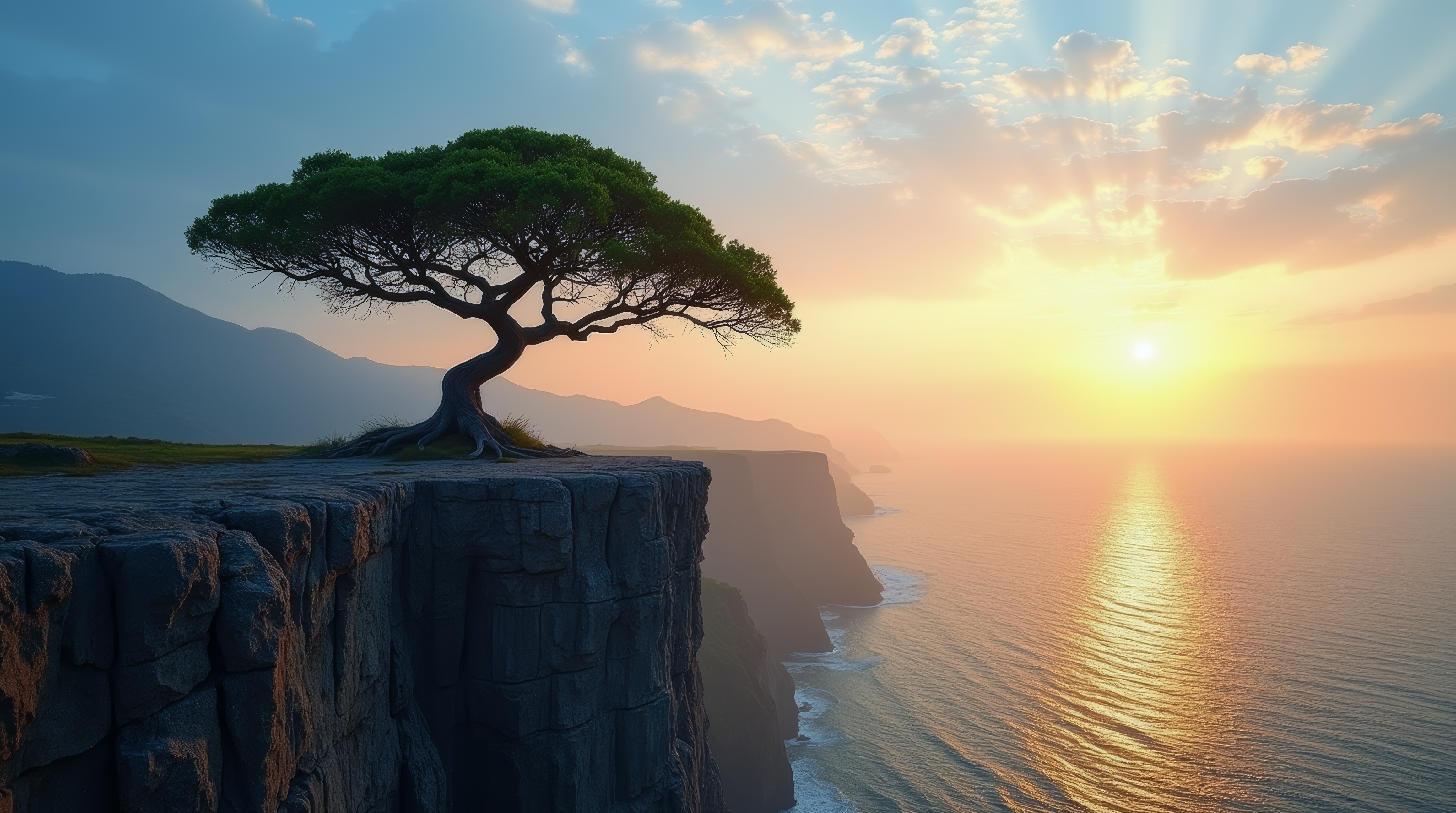A tree growing from the side of a cliff