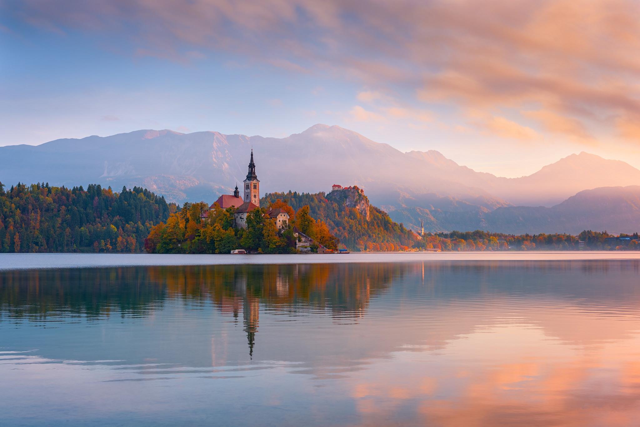 Wallpapers Slovenia lake Bled river on the desktop