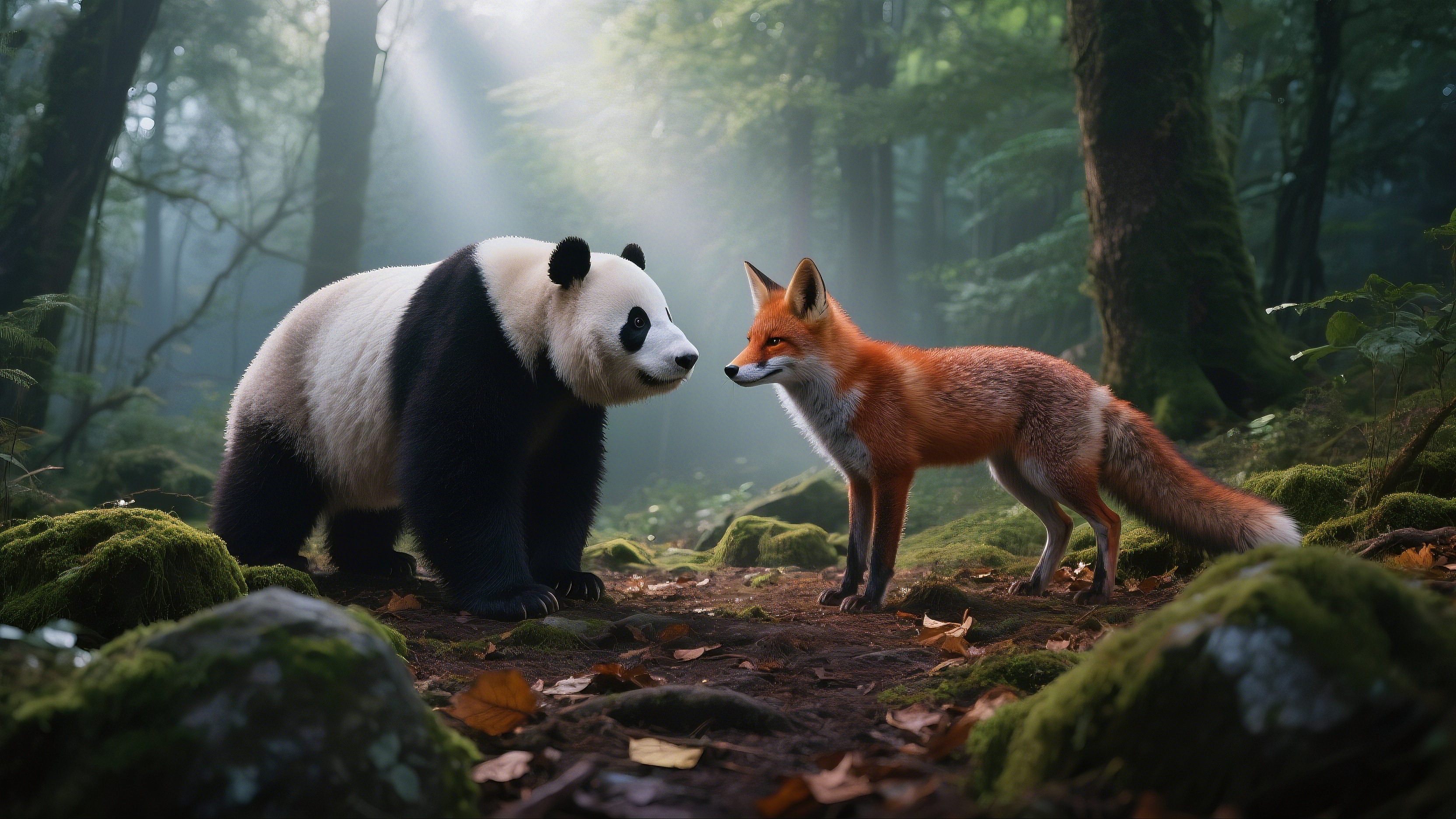 Бесплатное фото Два диких зверя стоят рядом друг с другом в лесу