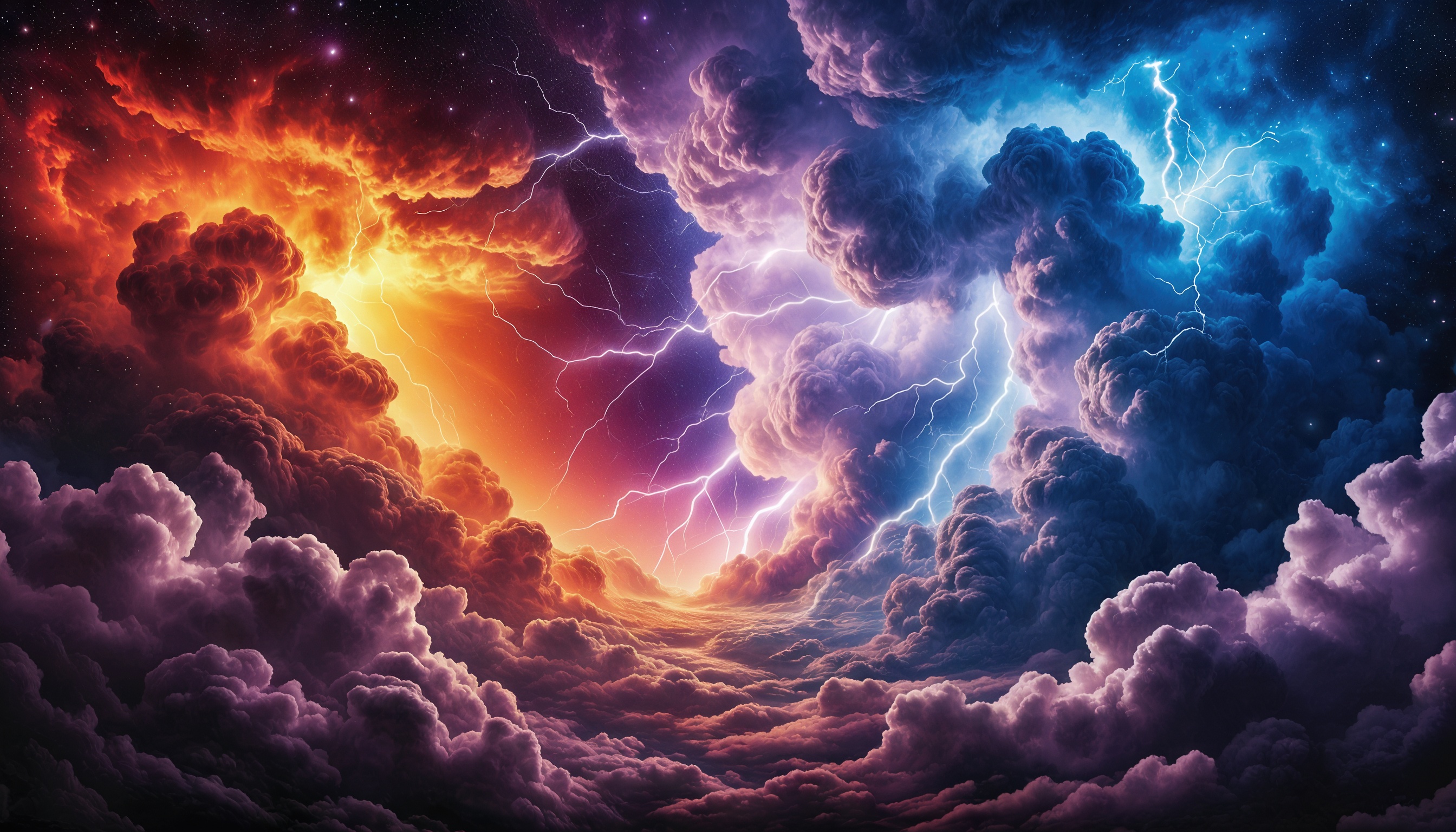 Бесплатное фото Фантастический пейзаж с облаками и молниями