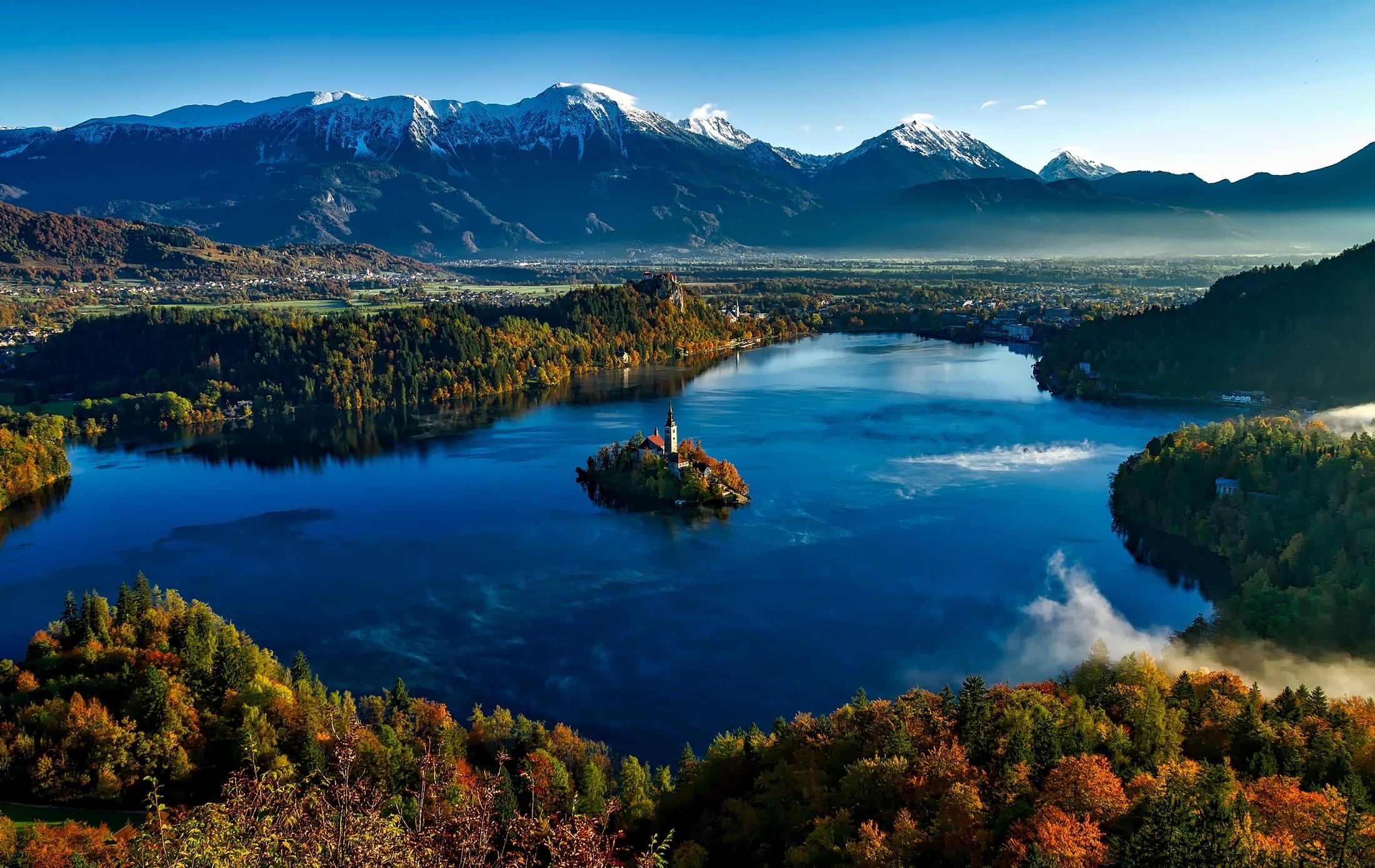Wallpapers island mountains Lake Bled on the desktop