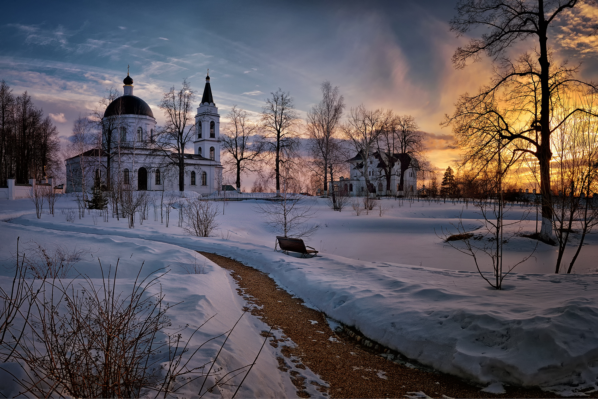 Wallpapers the church of St Nicholas pond winter on the desktop