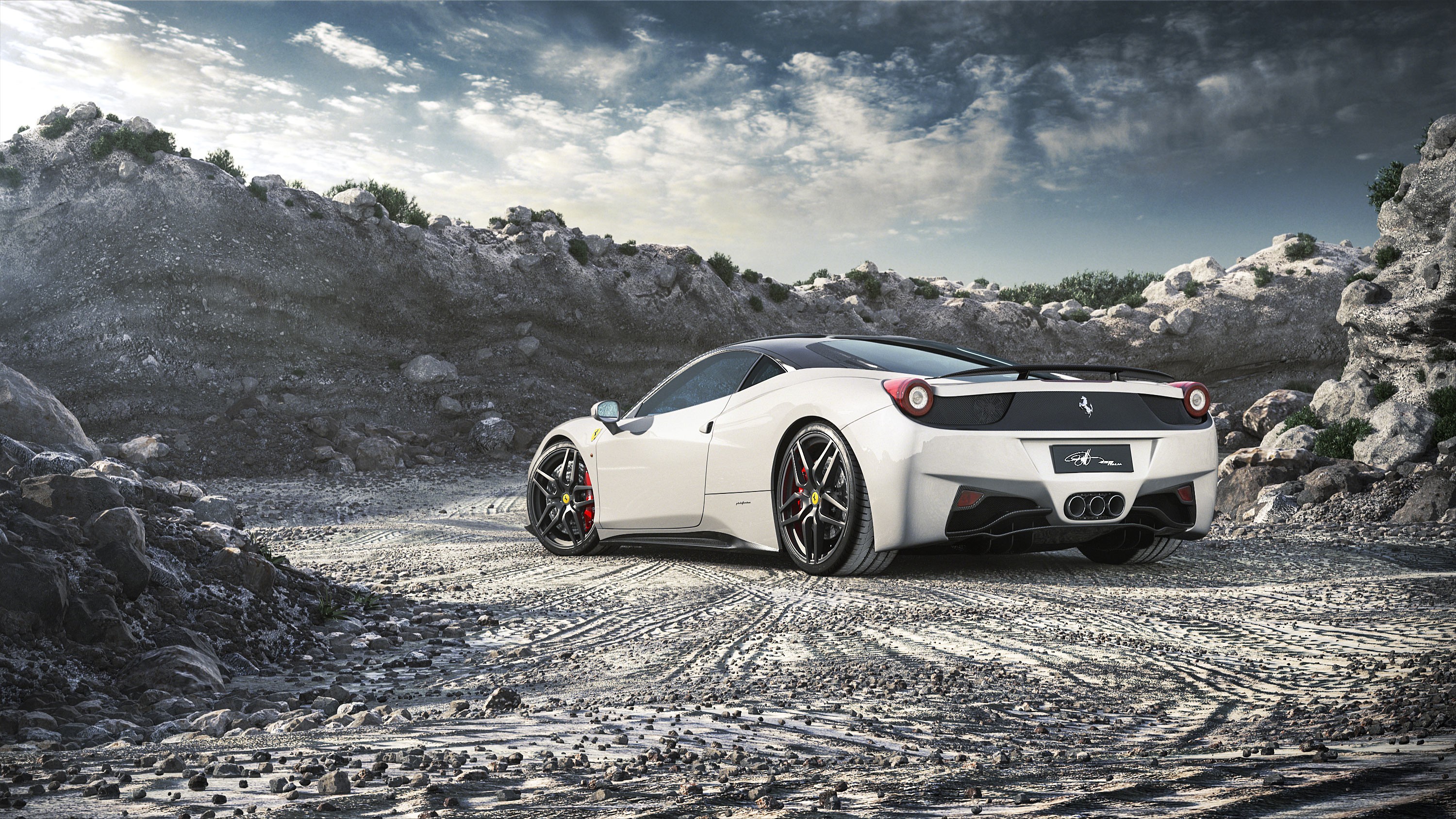 Free photo White ferrari 458 italia rear view