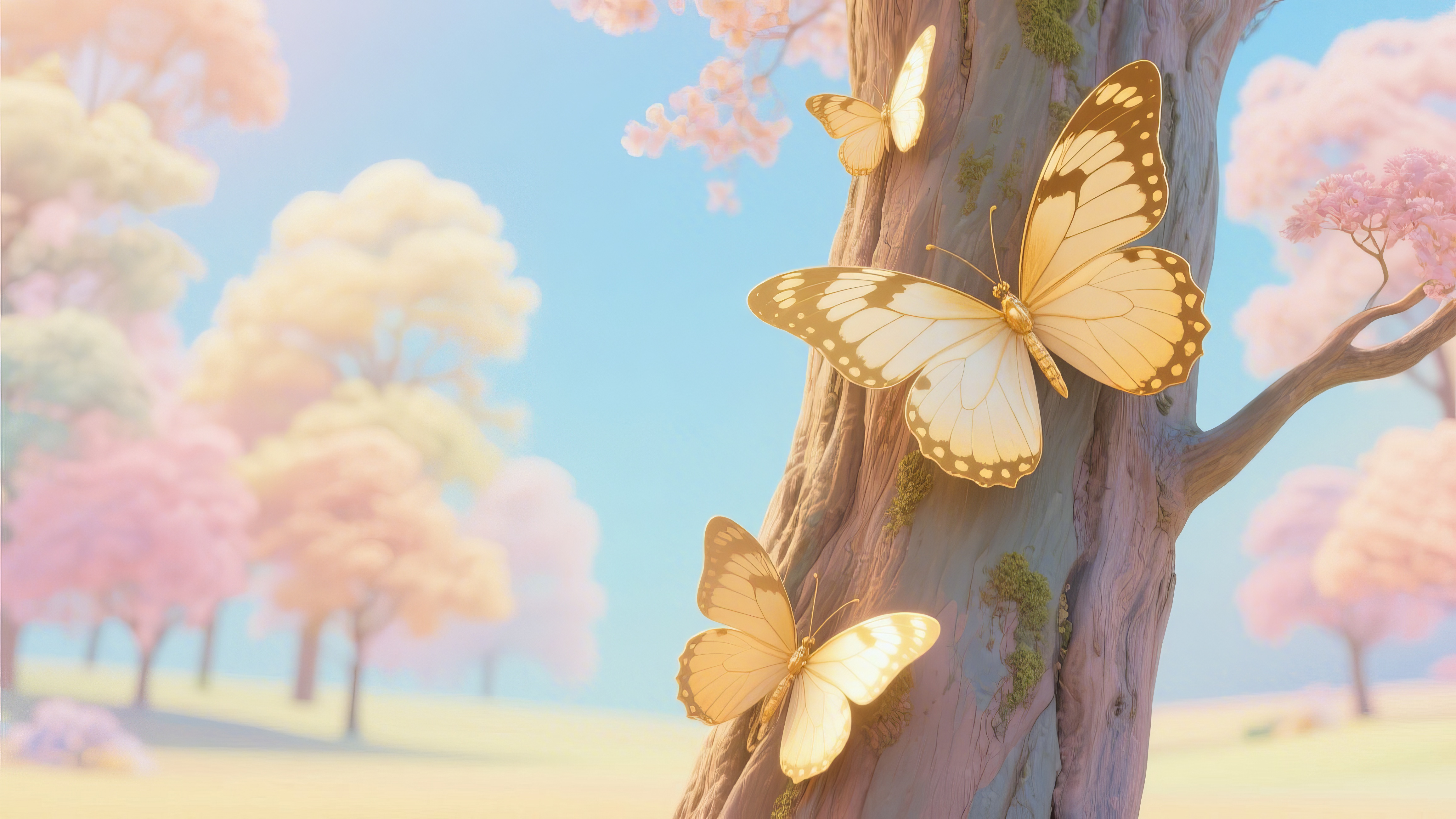 Бесплатное фото Две бабочки летят в небе возле деревьев