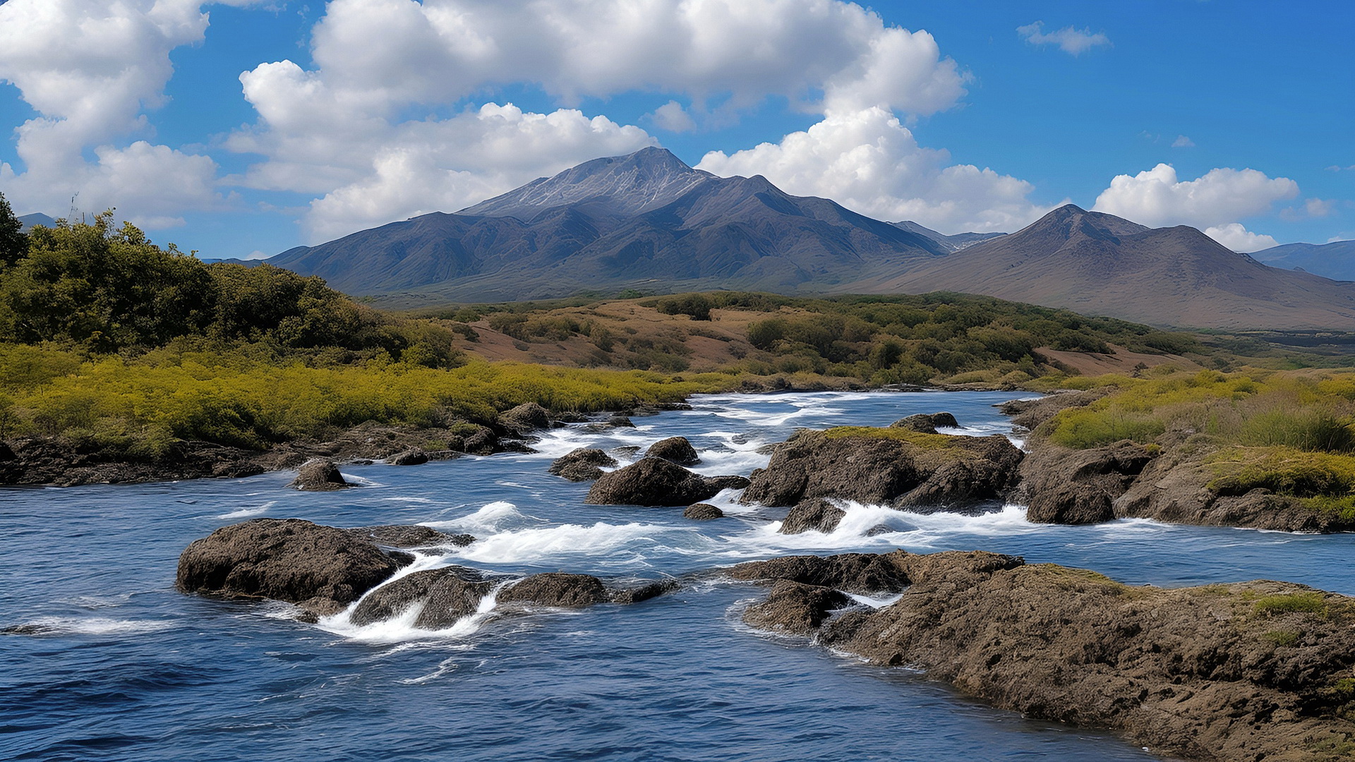 Landscape river and mountains