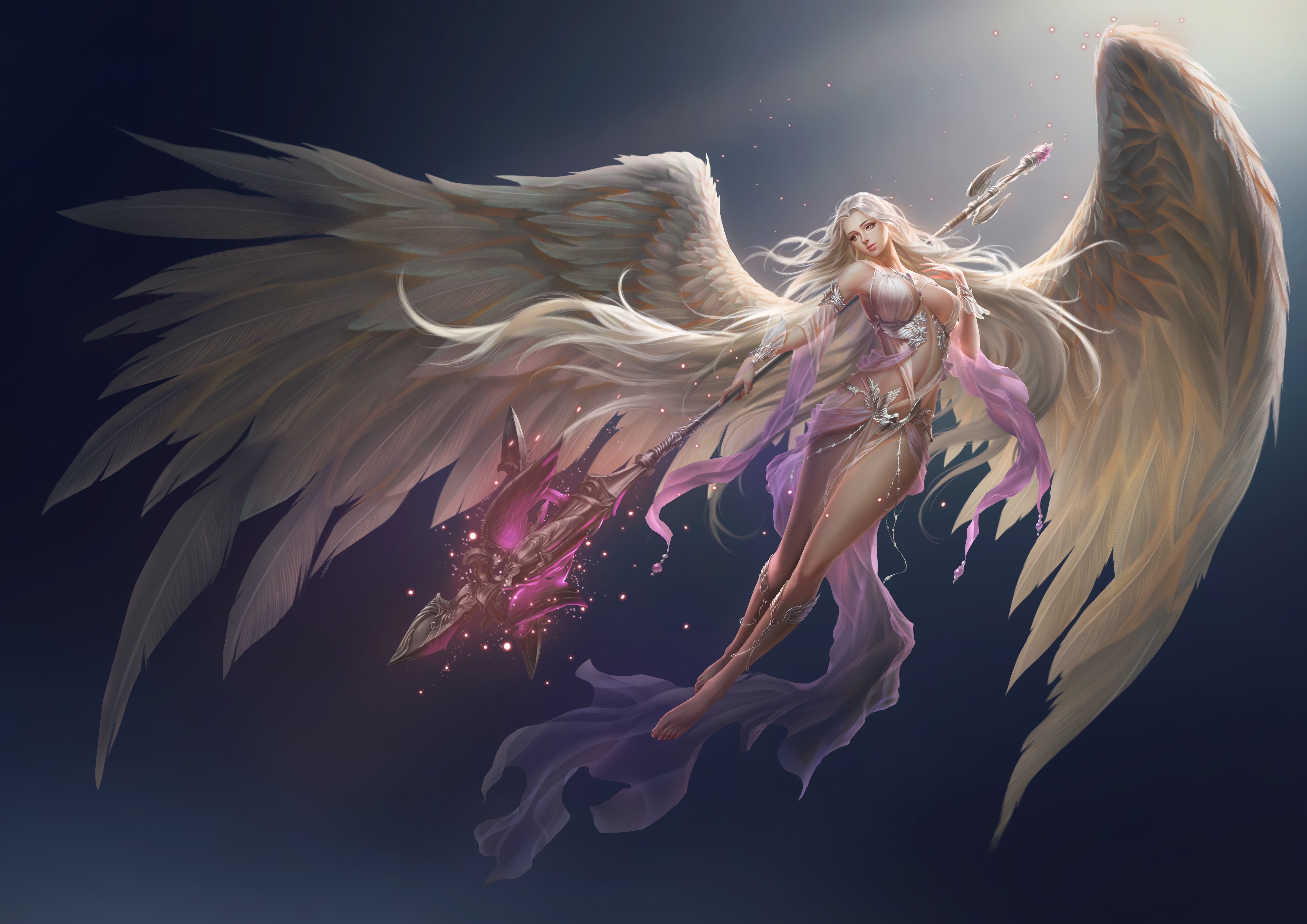 Wallpapers illustration long hair wings on the desktop