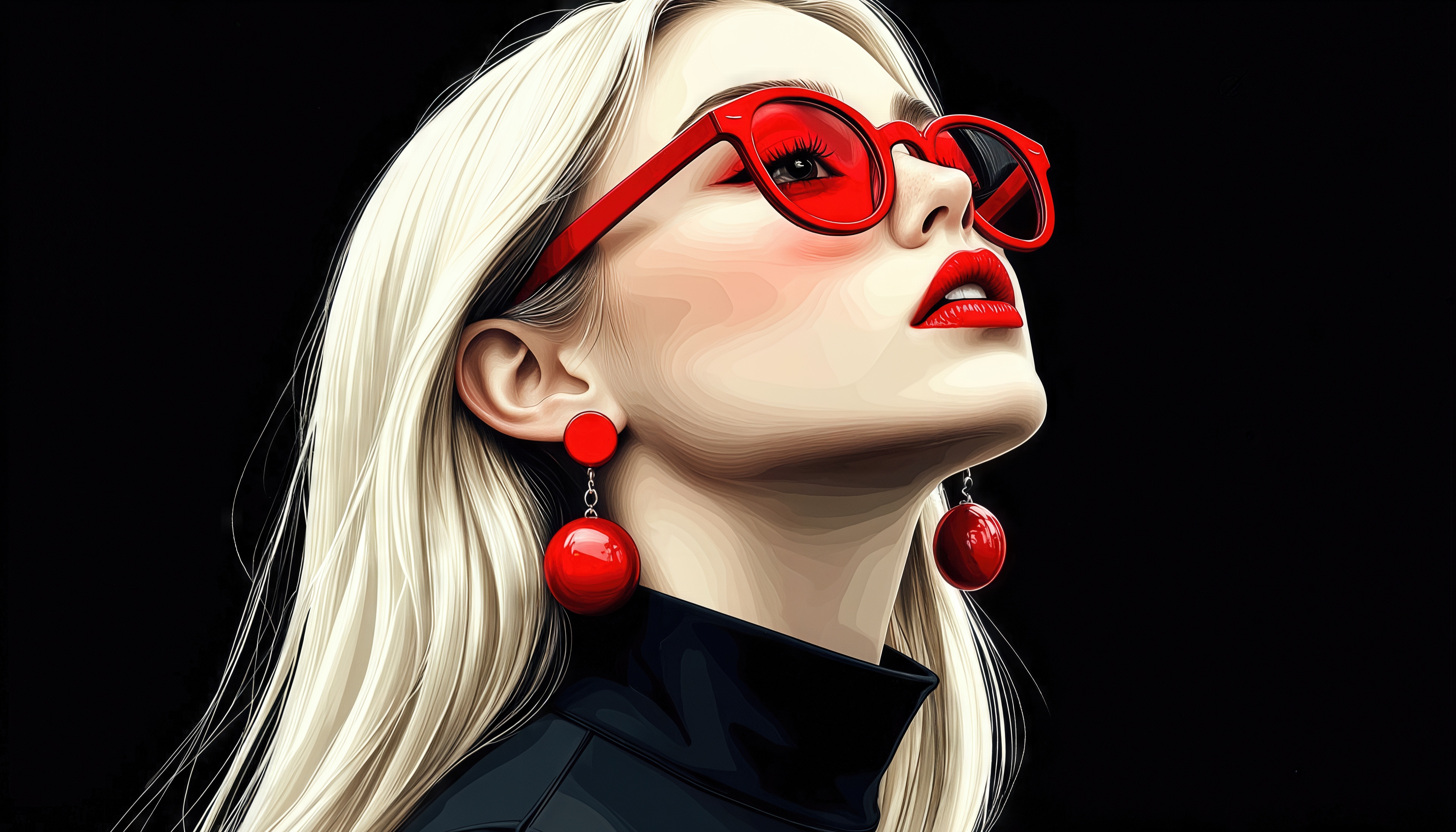 Free photo The blonde in red glasses and earrings is a stylish portrait in pop art style.