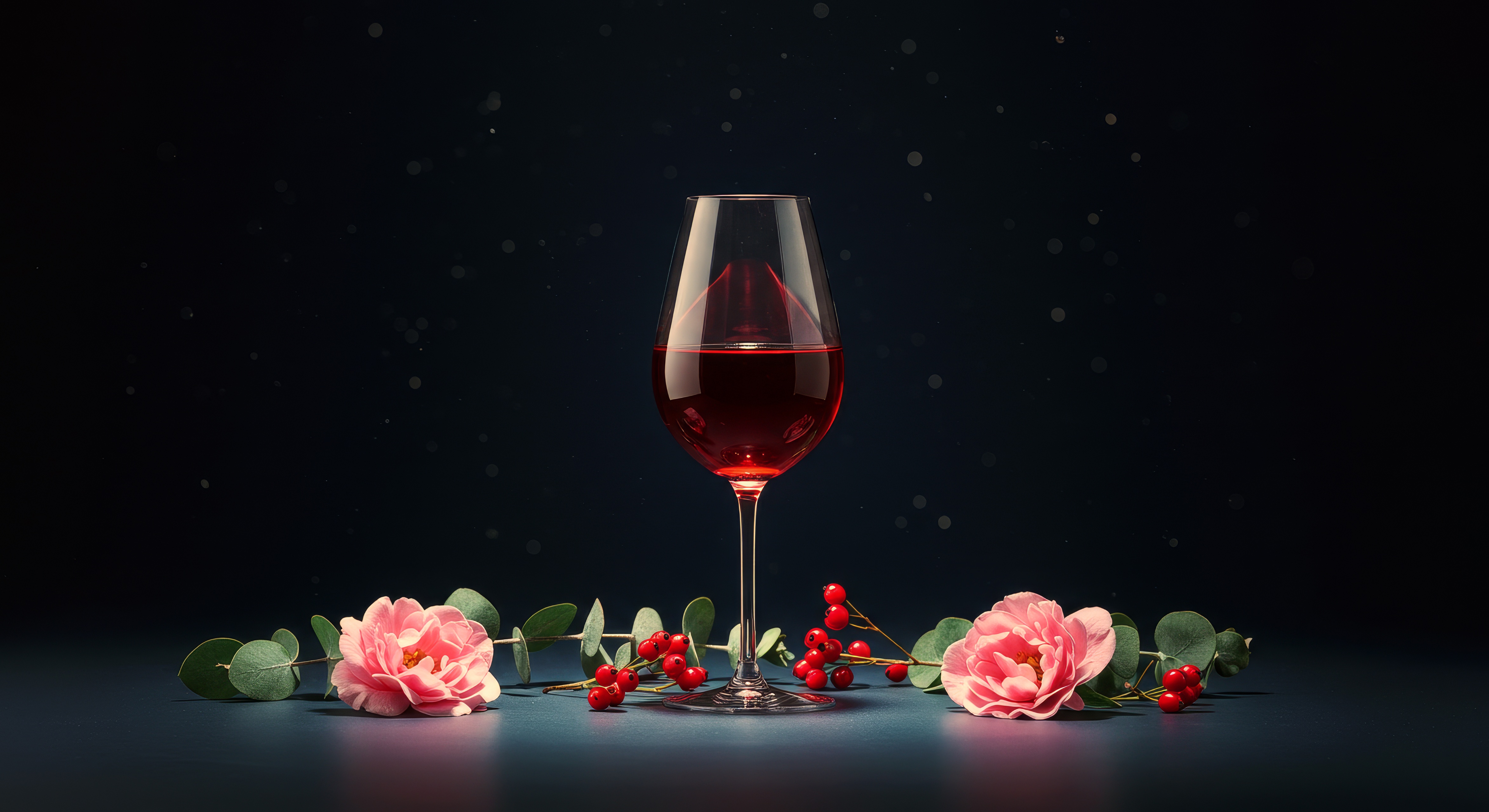 A glass filled with a liquid with a small flower nearby