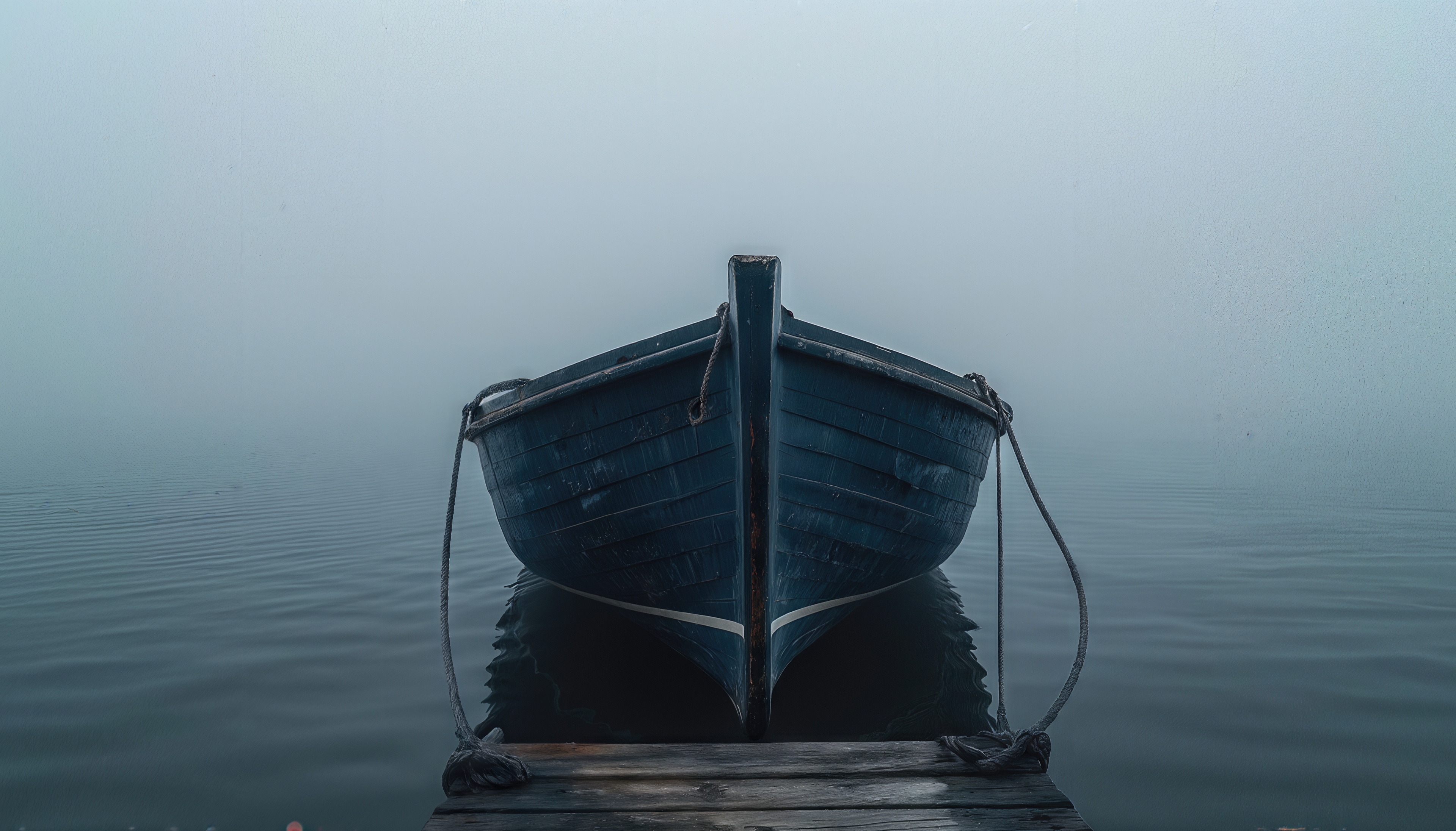 Деревянный причал держит лодку в туманном утре.