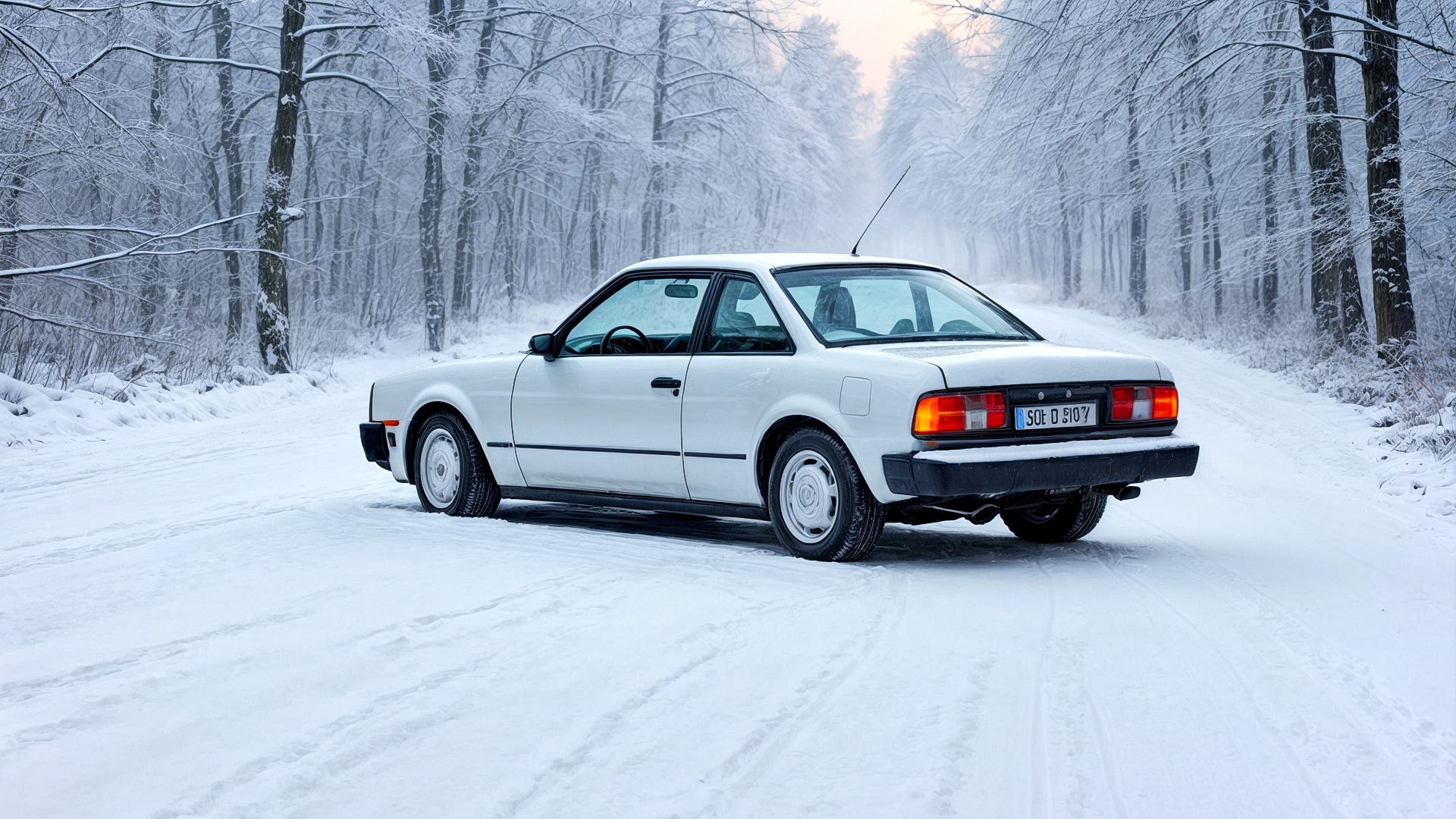 免费照片一辆白色汽车矗立在积雪覆盖的道路上