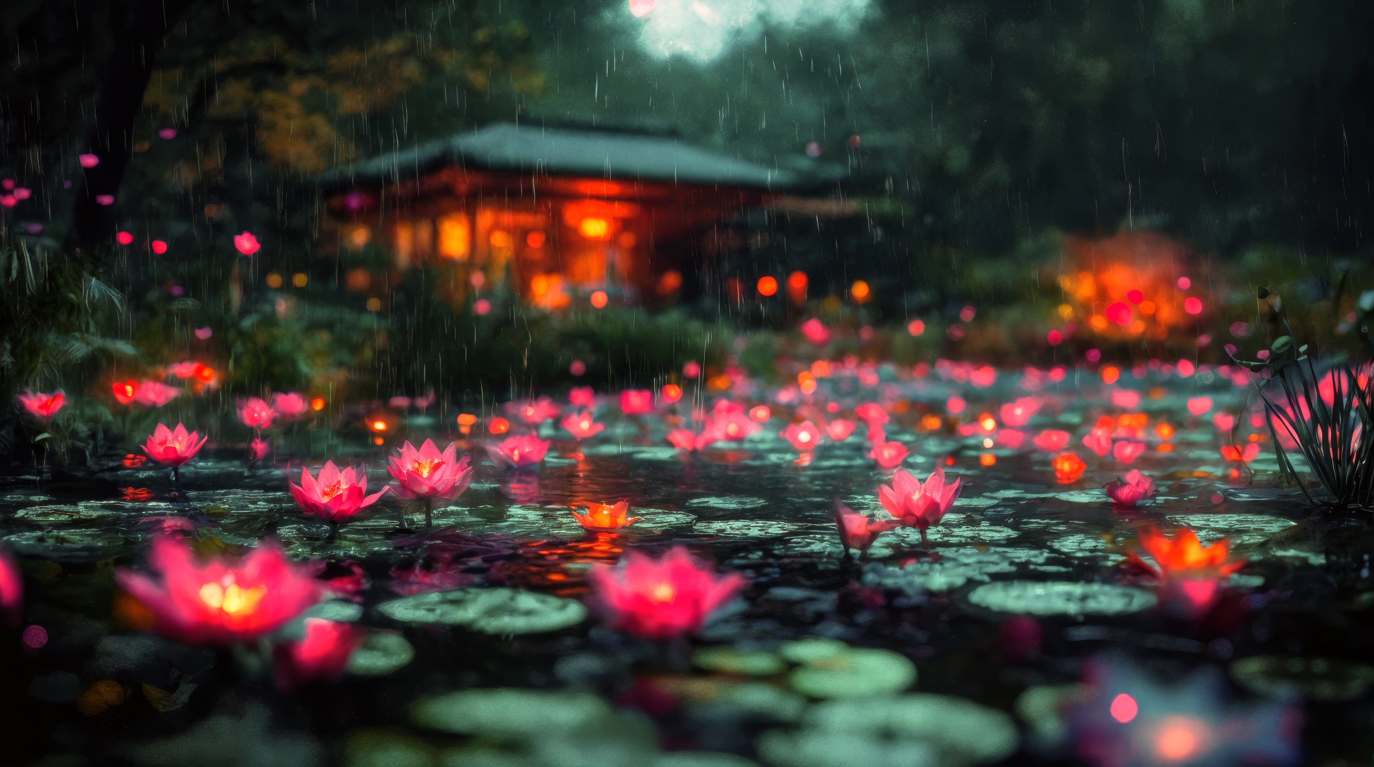 Бесплатное фото Цветы и деревья, отражающиеся в воде на земле