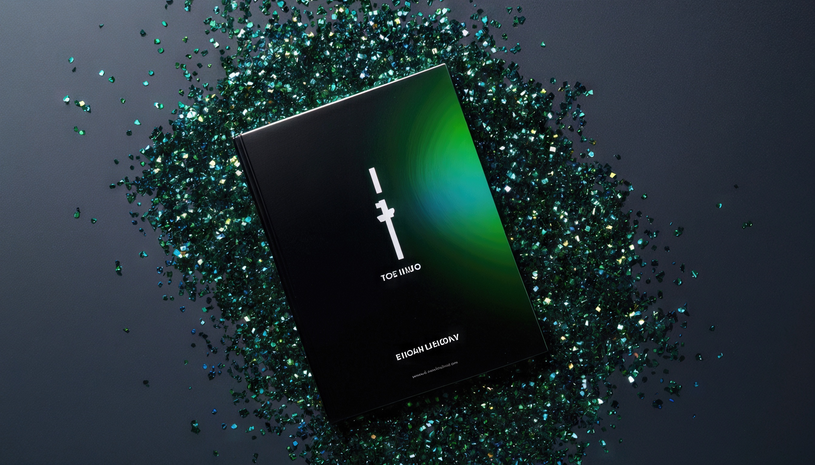 Обложка книги Твое тело с зеленым градиентом и блестящими осколками вокруг символа.