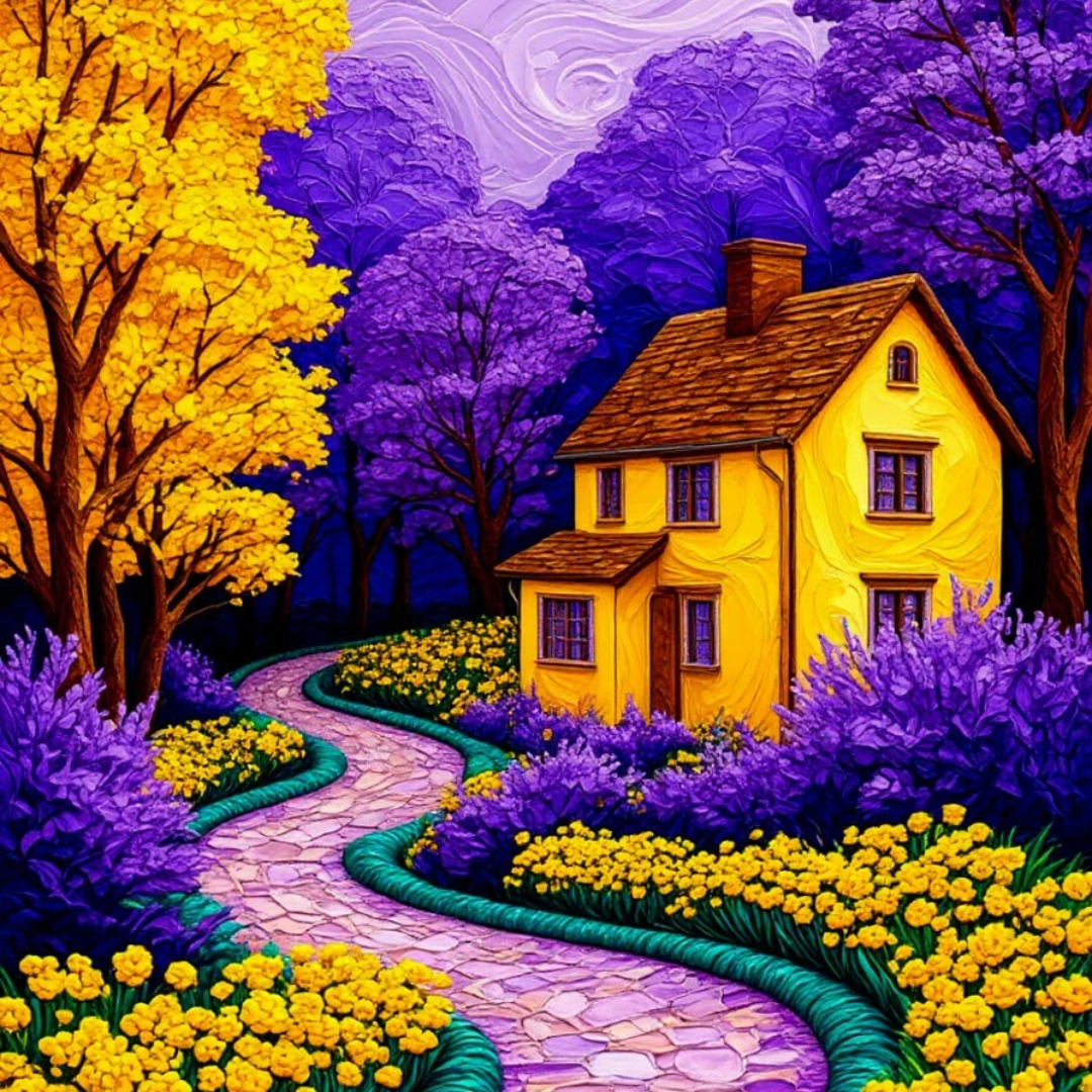 Бесплатное фото Желтый дом среди сирени