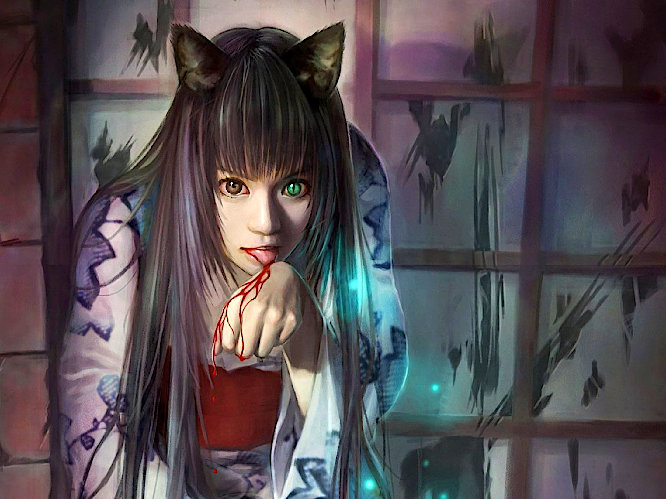 Wallpapers cat girl cartoon on the desktop