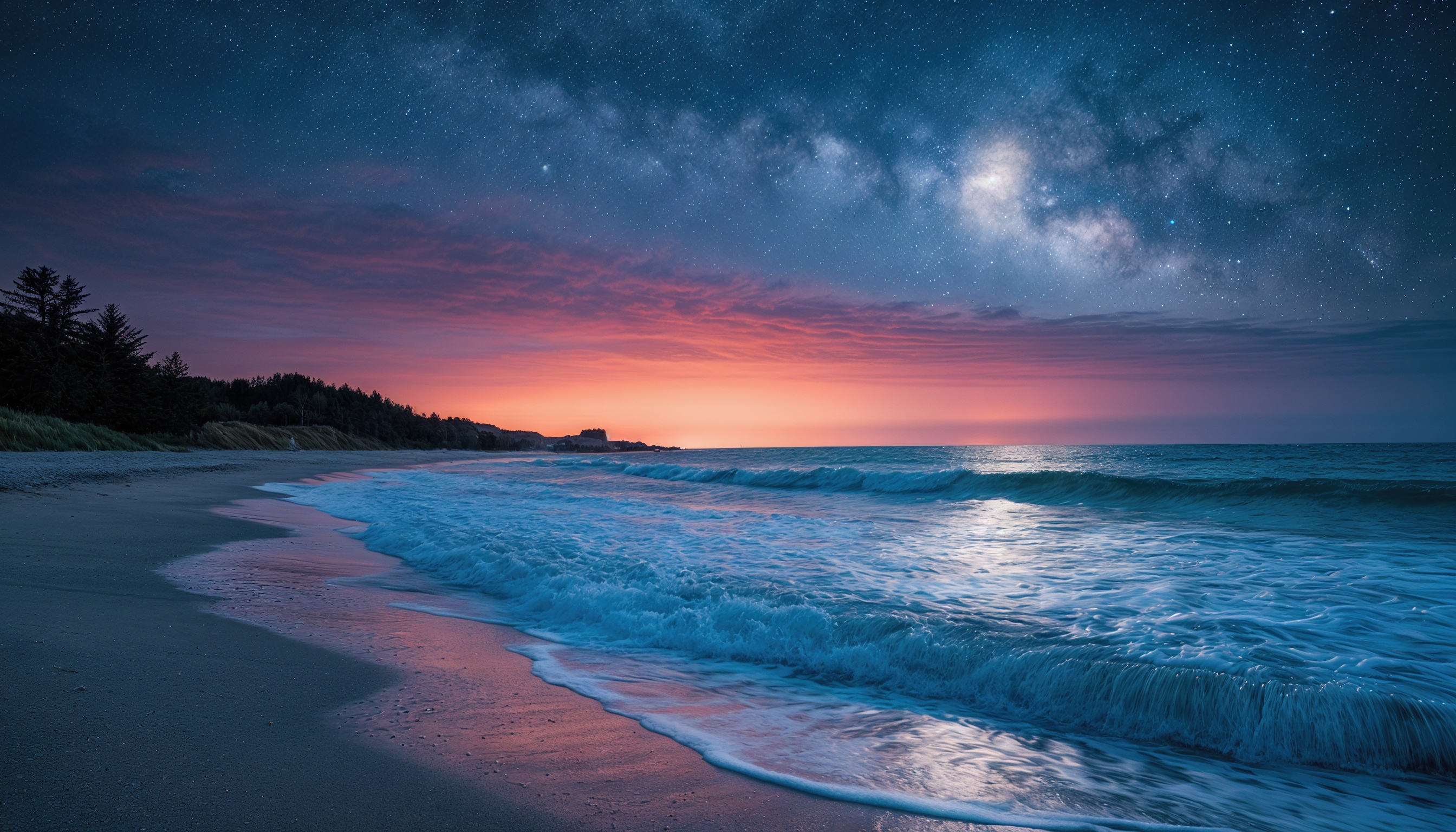 Бесплатное фото Вечерний пляж с морем и звездами.
