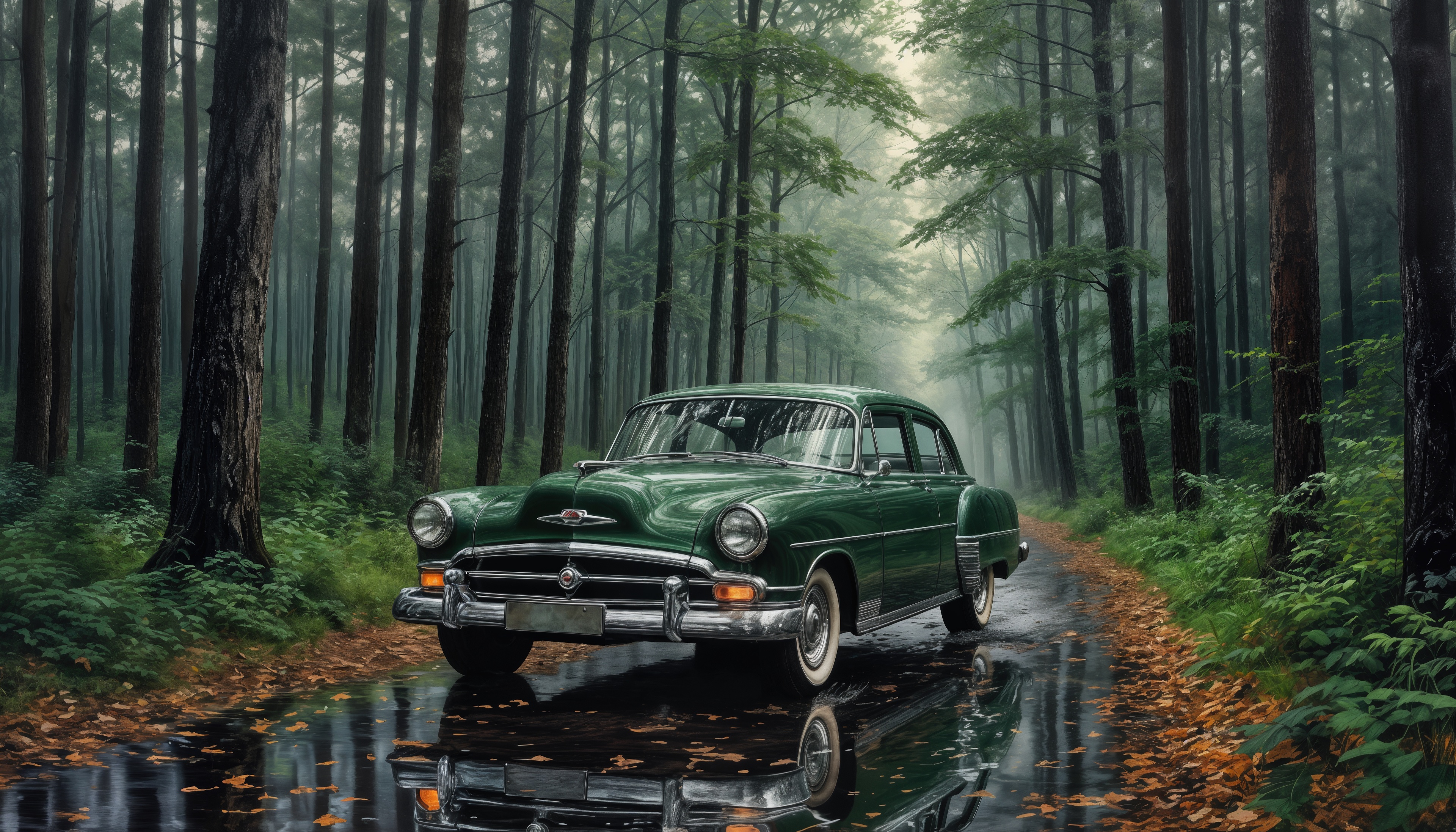 桌面上的壁纸老爷车 森林 森林景观