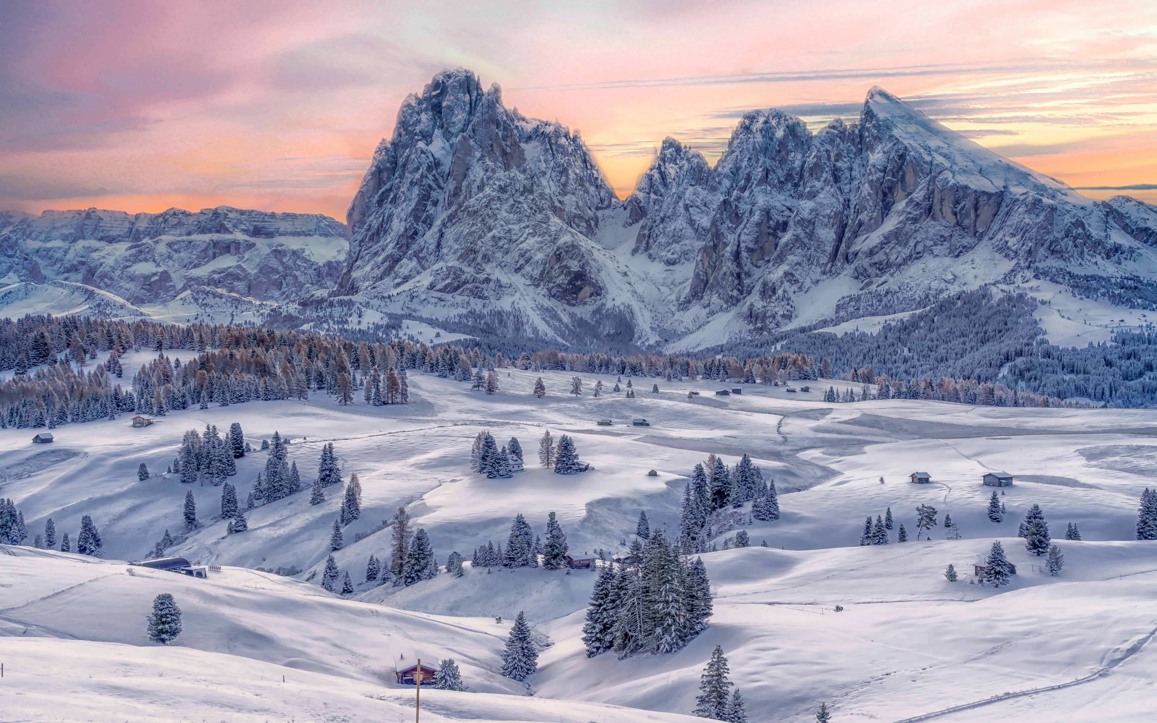 The snow-covered italian dolomite alps