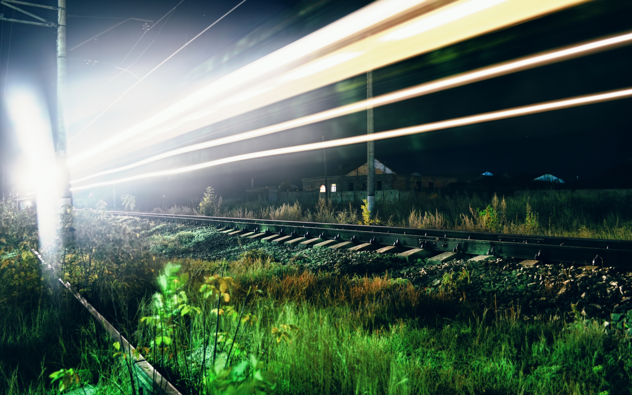 Wallpapers night railway rails on the desktop