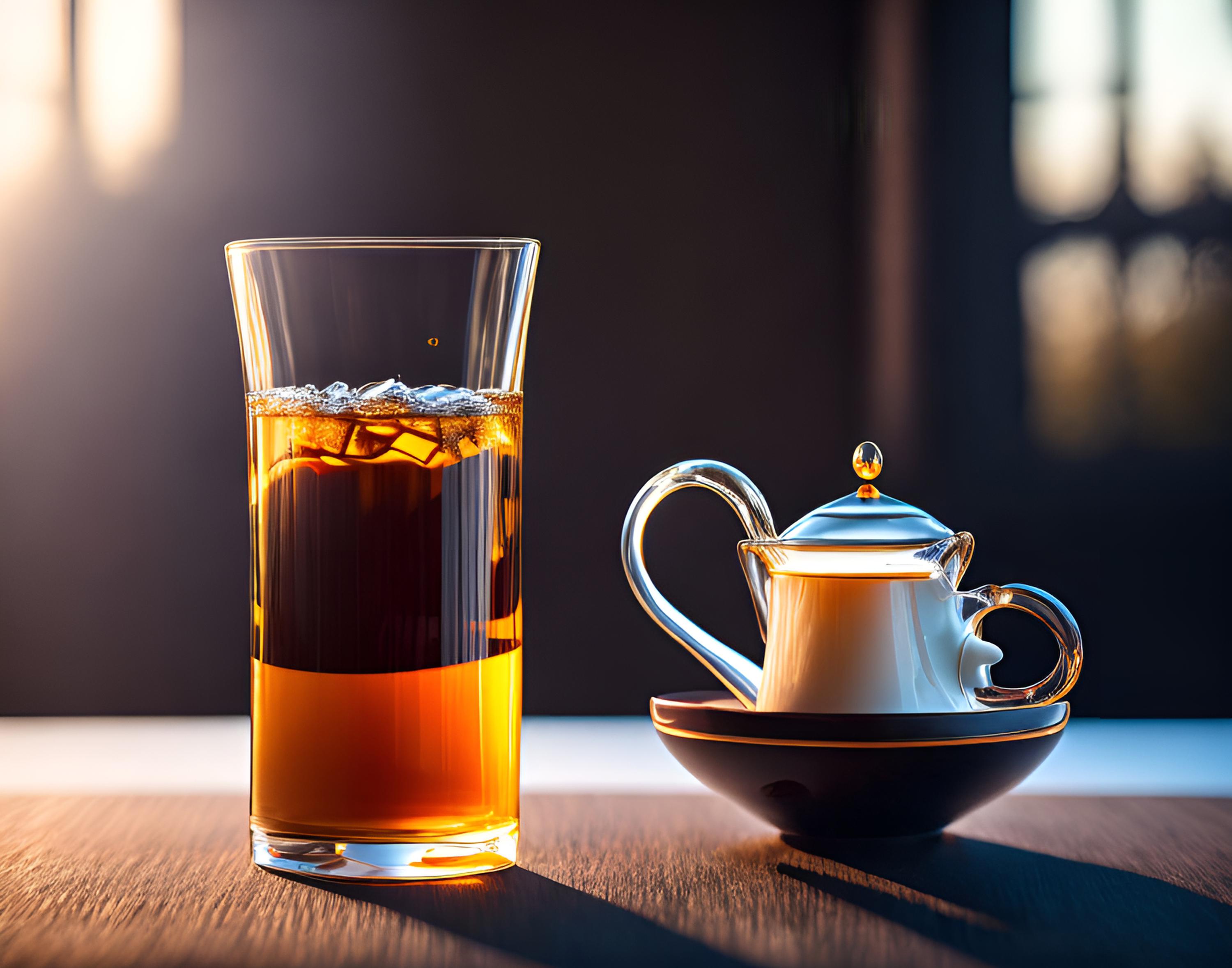 Free photo Black tea in a glass cup in the morning