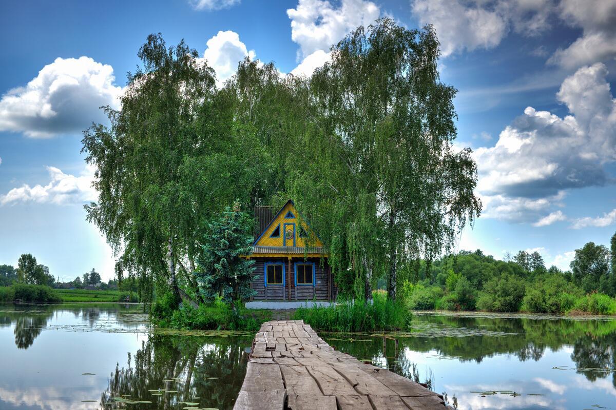 Русская деревня, речка, баня, ." - картинка создана в Шедевруме