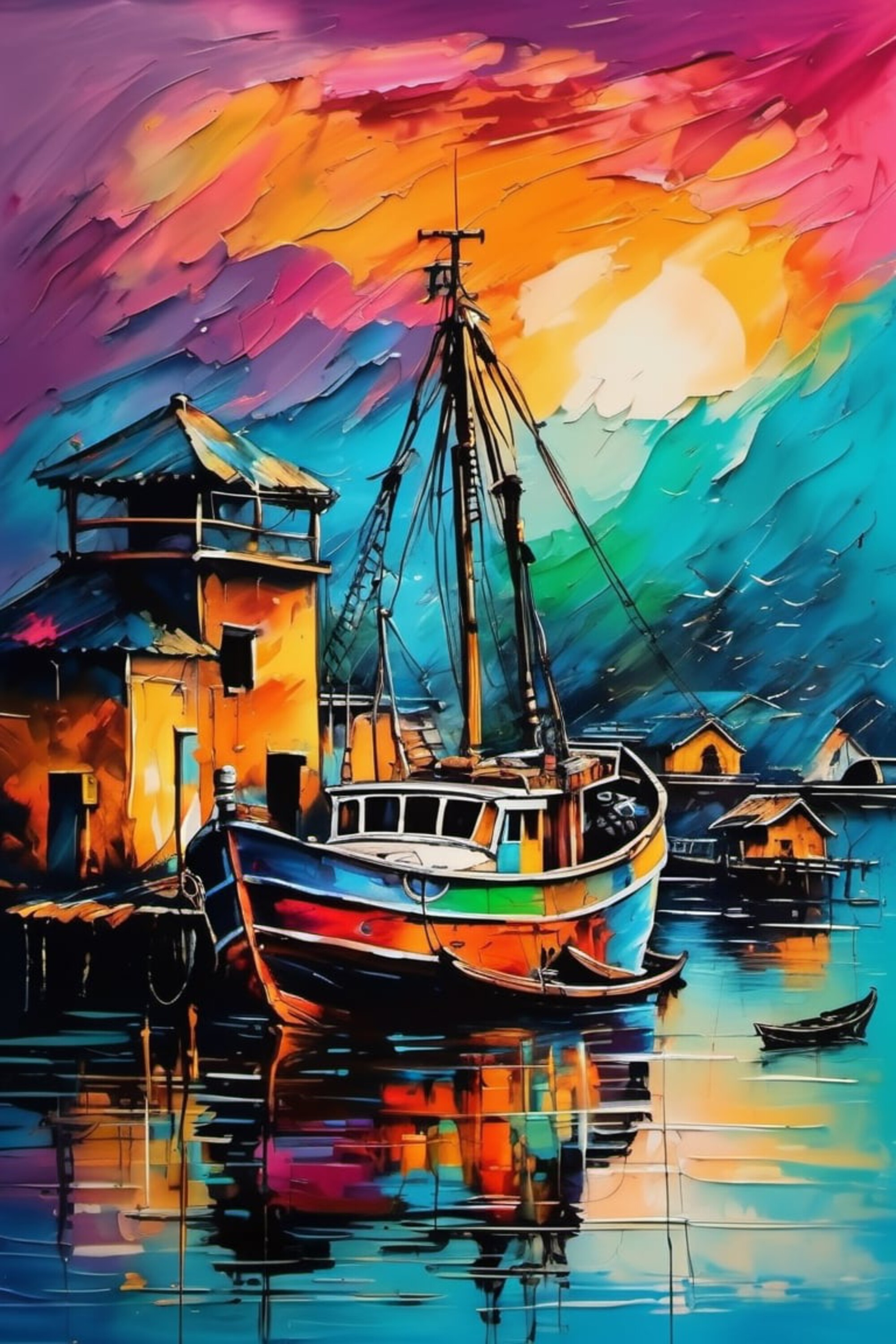 Картина маслом на причале