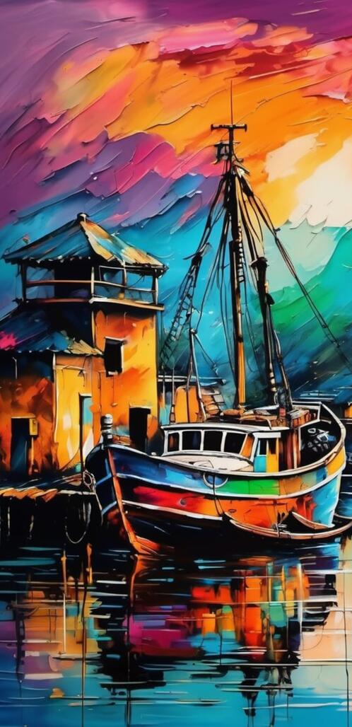 Бесплатное фото Картина маслом на причале