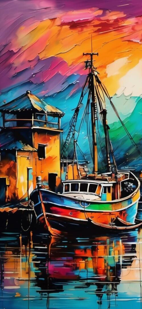 Бесплатное фото Картина маслом на причале