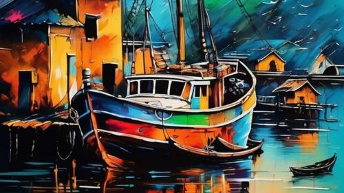 Бесплатное фото Картина маслом на причале