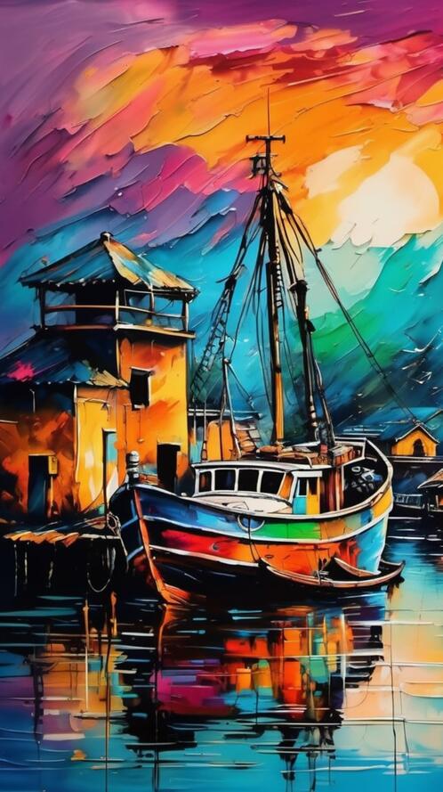 Бесплатное фото Картина маслом на причале