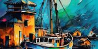 Картина маслом на причале