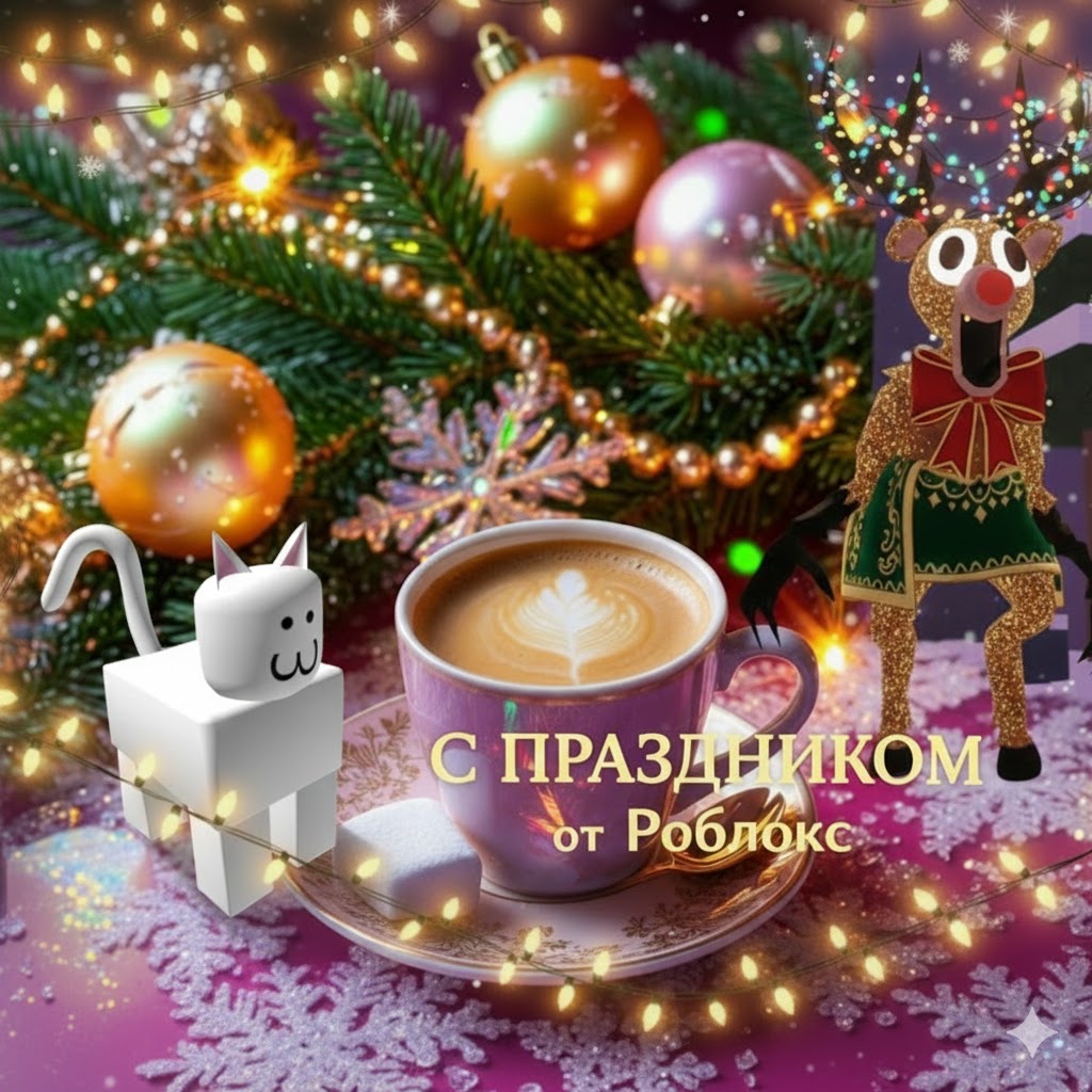 Бесплатная открытка Олень и кот из Роблокс