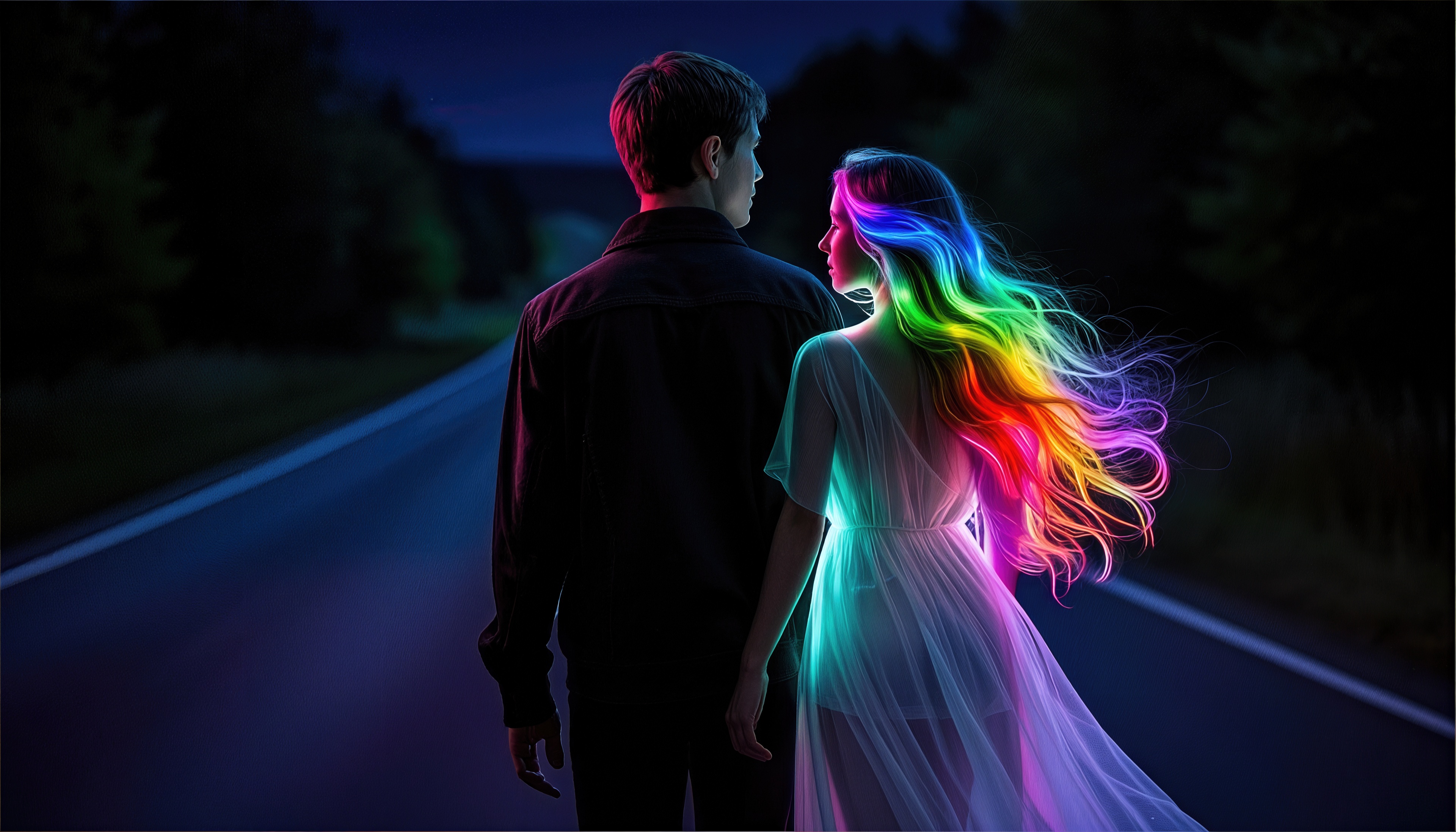 Wallpapers night road couple on the desktop
