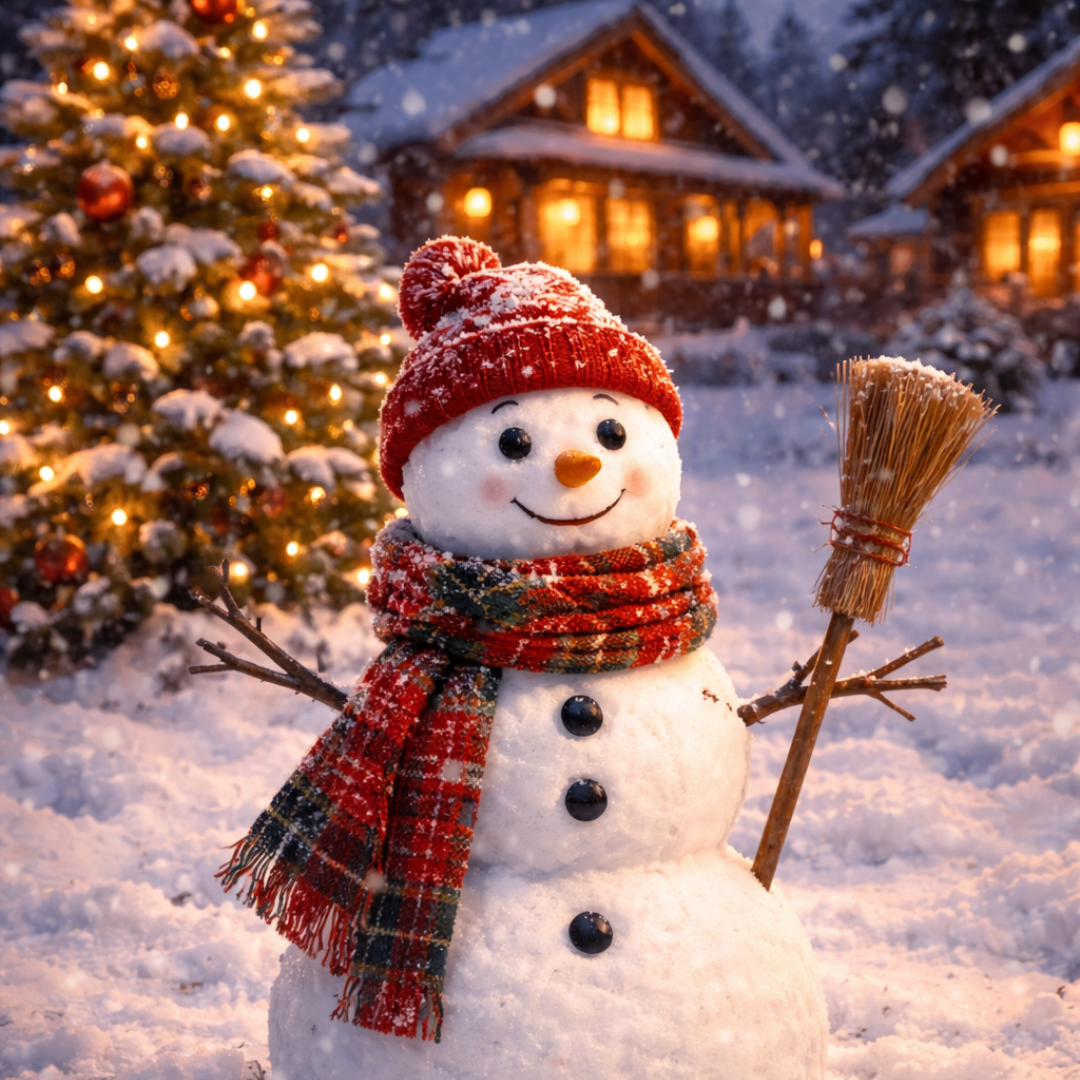 The snowman took a broom