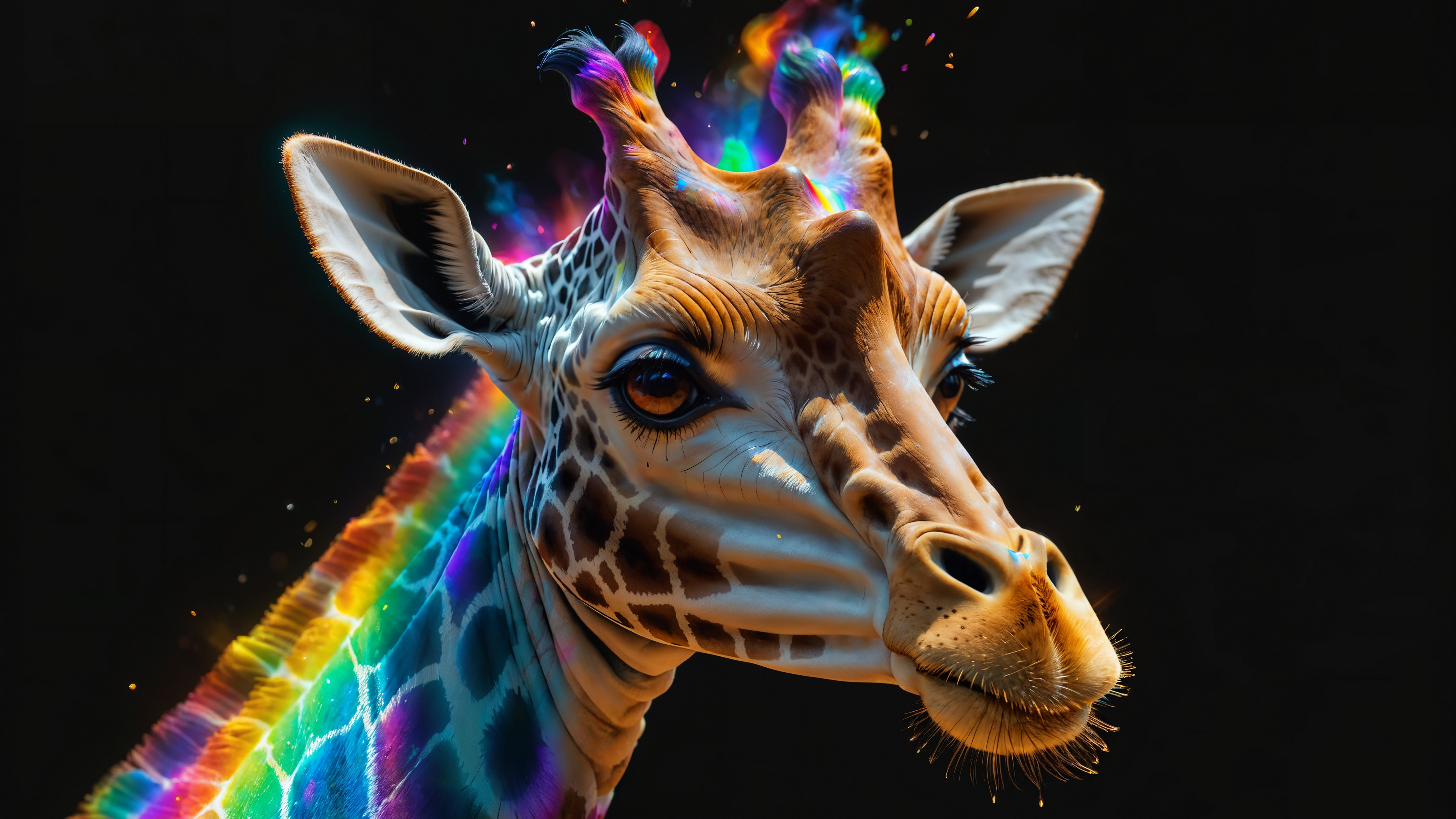 彩虹图案的长颈鹿头