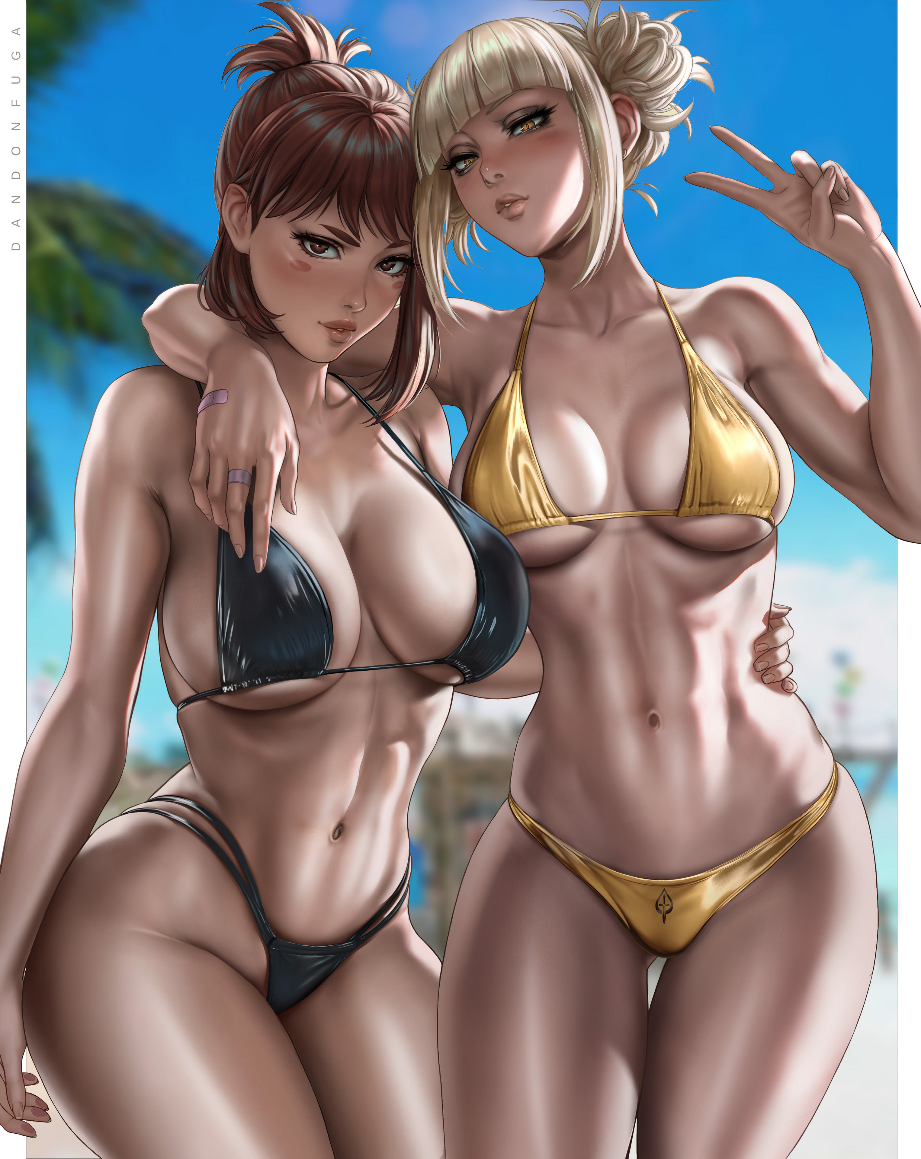 Free photo Two painted girls in bikinis