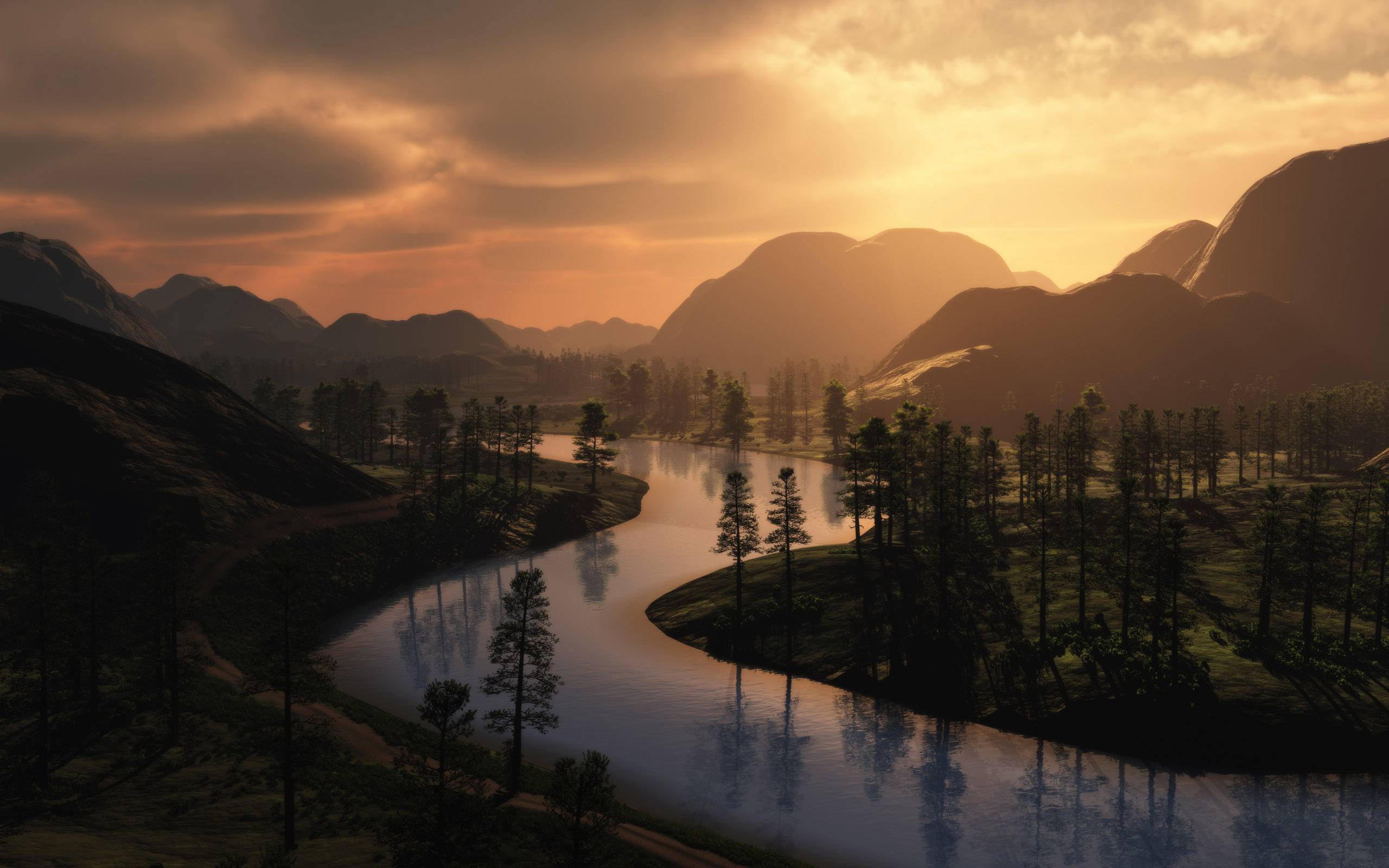 Wallpapers the river and mountains trees landscapes on the desktop