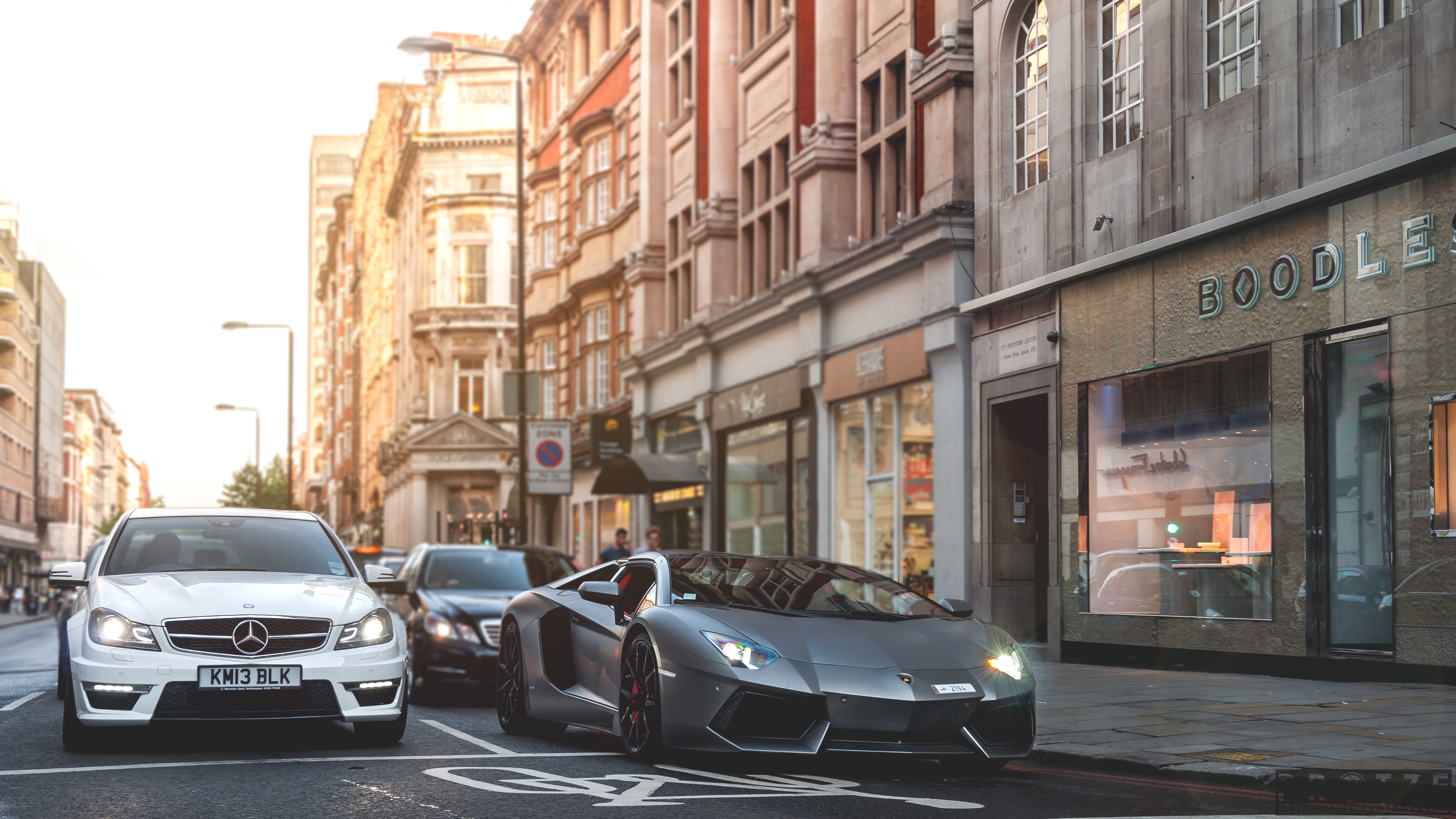 Lamborghini and Mercedes-Benz on Bond Street in London