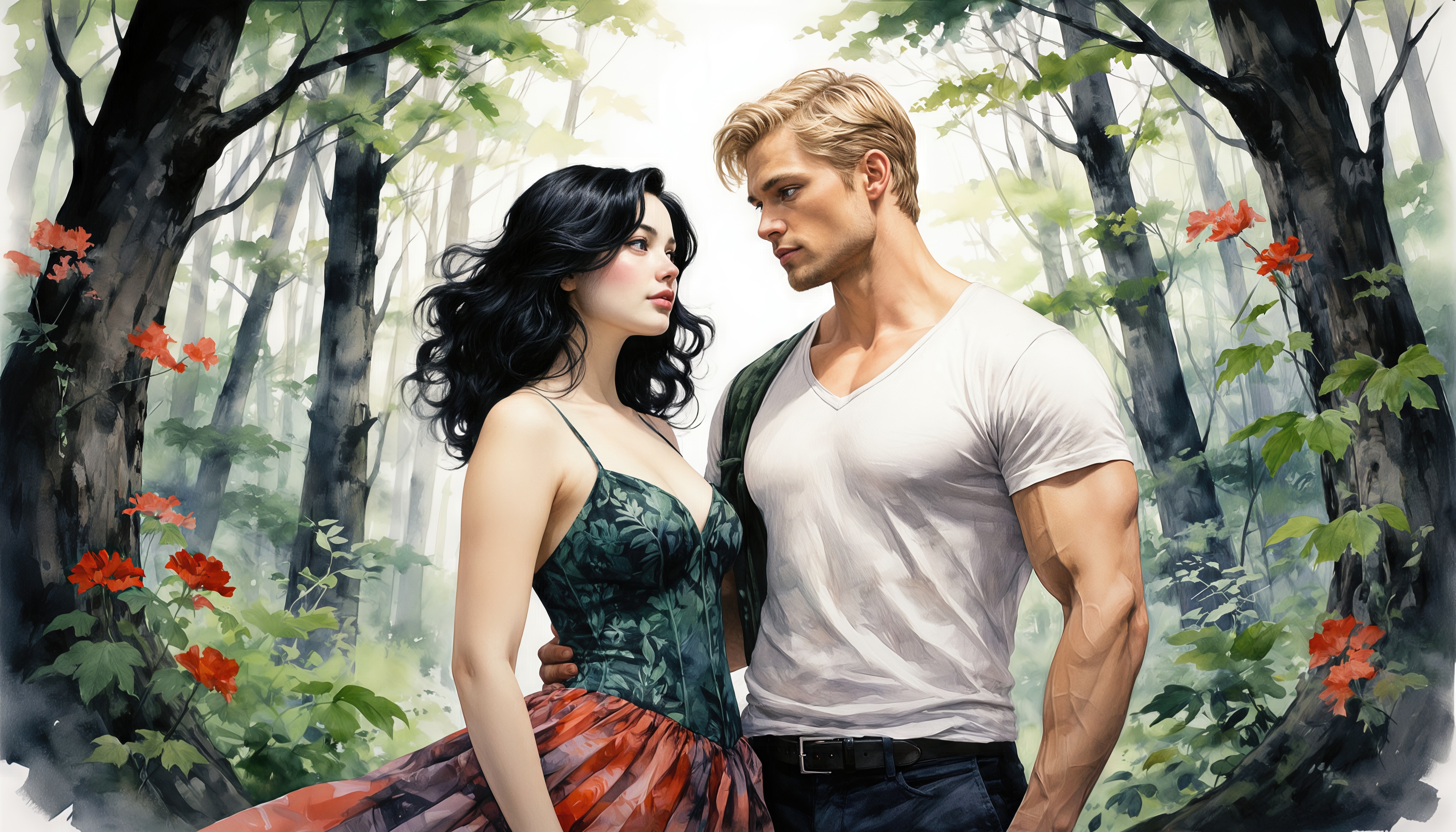 Free photo Athletic blonde and graceful brunette against the background of nature.