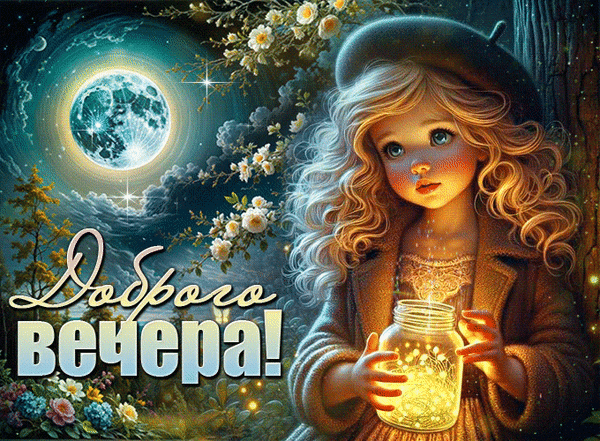 Бесплатная открытка Девочка желает доброго вечера