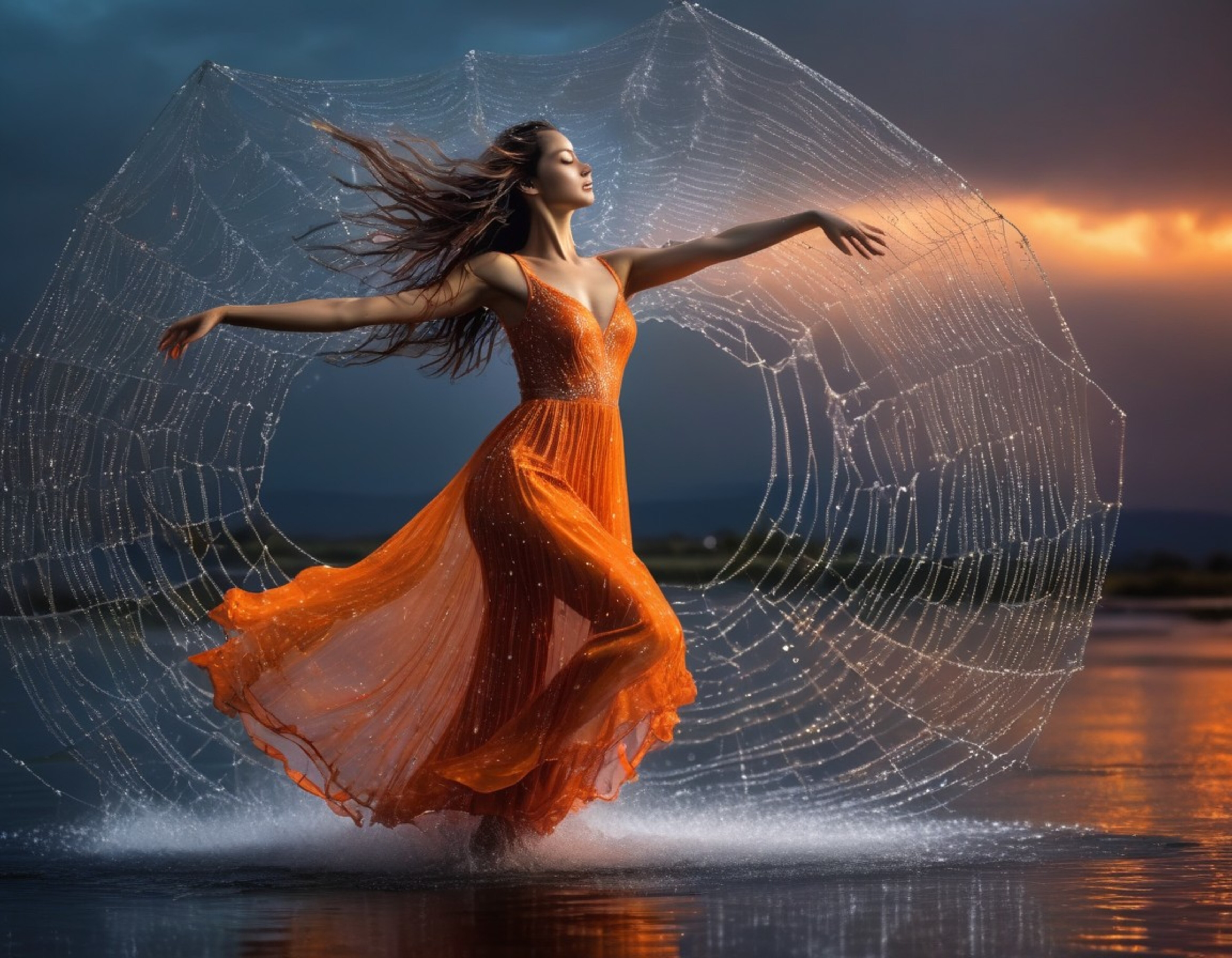 A girl dancing at sunset